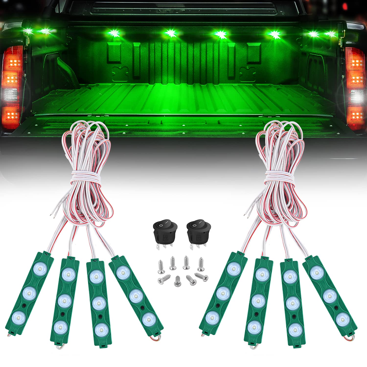 Nilight Tr-117-H 8Pcs Truck Pickup Bed Light 24Led Green Cargo Rock Lighting Kits With Switch For Van Off-Road Under Car Side Ma