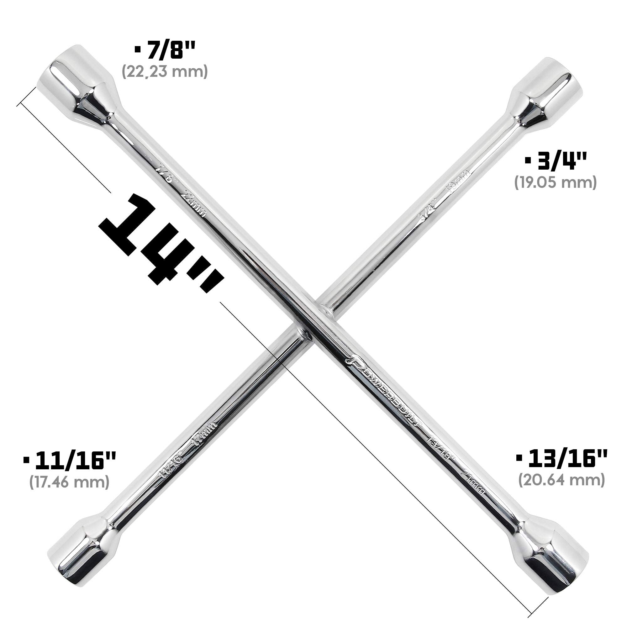Powerbuilt 14-Inch Universal Lug Wrench, Fits SAE and Metric Lug Nuts, Roadside or Shop Vehicle Car Tire Repair, Heavy Duty - 94