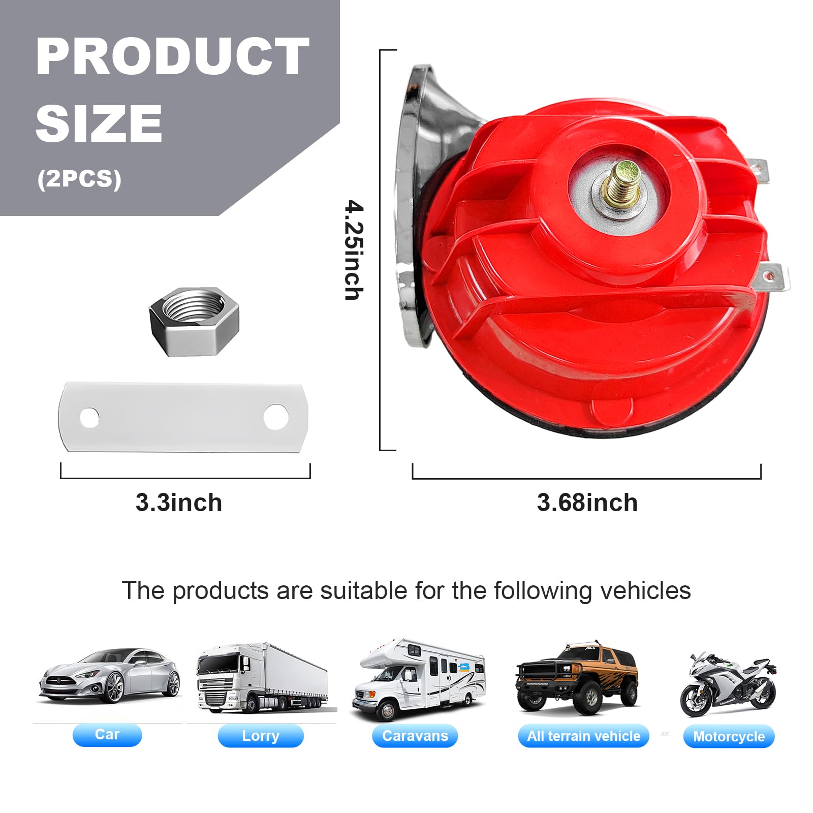 Augeny 300DB Super Loud Car Horn, 12V Waterproof Car Air Electric Snail Horn, Universal Accessories for Car, Motorcycle, Truck,