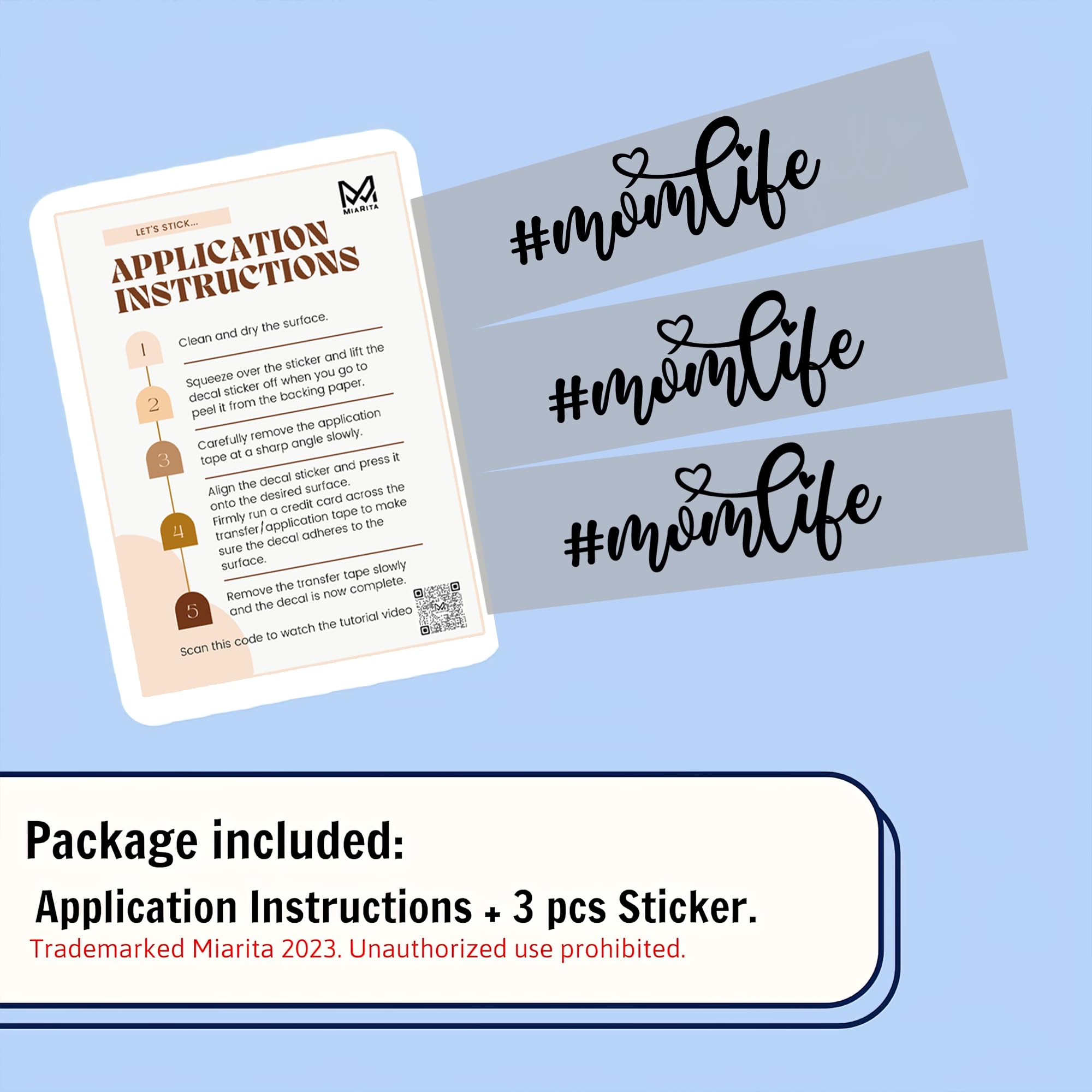 Miarita 3X Mom Life Car Decal - Cute Vinyl Sticker for Rearview Mirror, Laptop, Bottle, Window - Mothers Day Gift - Car Stickers