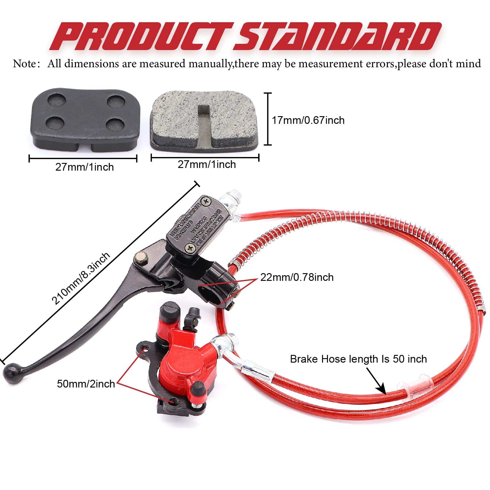 Upgraded mini bike brake kit Hydraulic Brake Assembly the Left Of The 7/8'' Handlebars 50 inch Hose Tube Master Cylinder Caliper