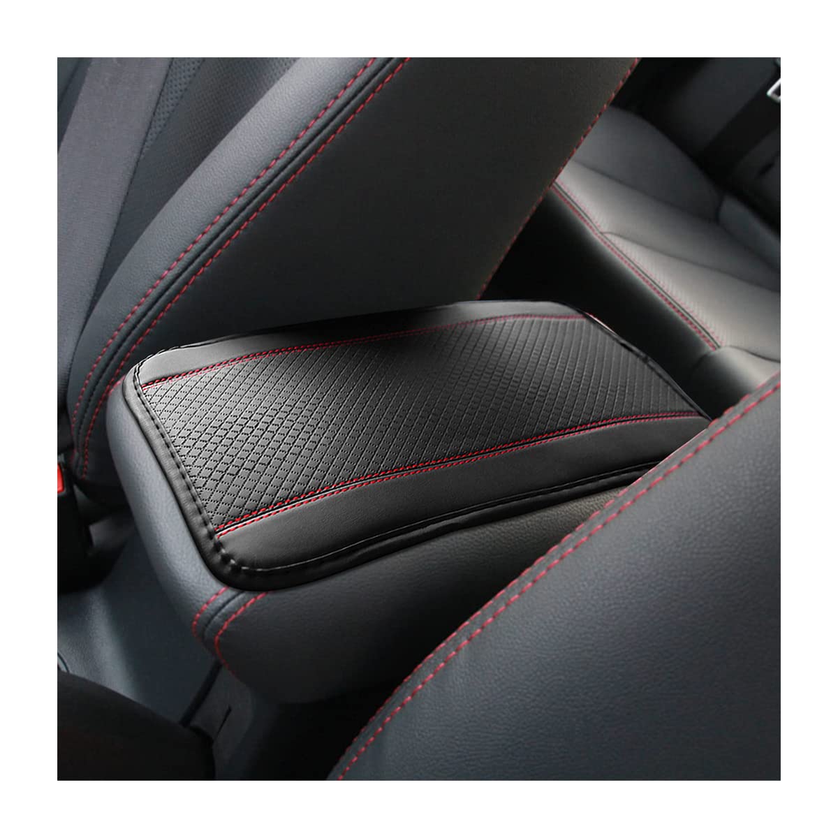 Auto Center Console Pad, Pu Leather Car Armrest Seat Box Cover, Waterproof Non Slip Soft Armrest Box Cushion Protector, Car Accessories For Women Men, Universal For Suv, Truck, Van (Black/Red)