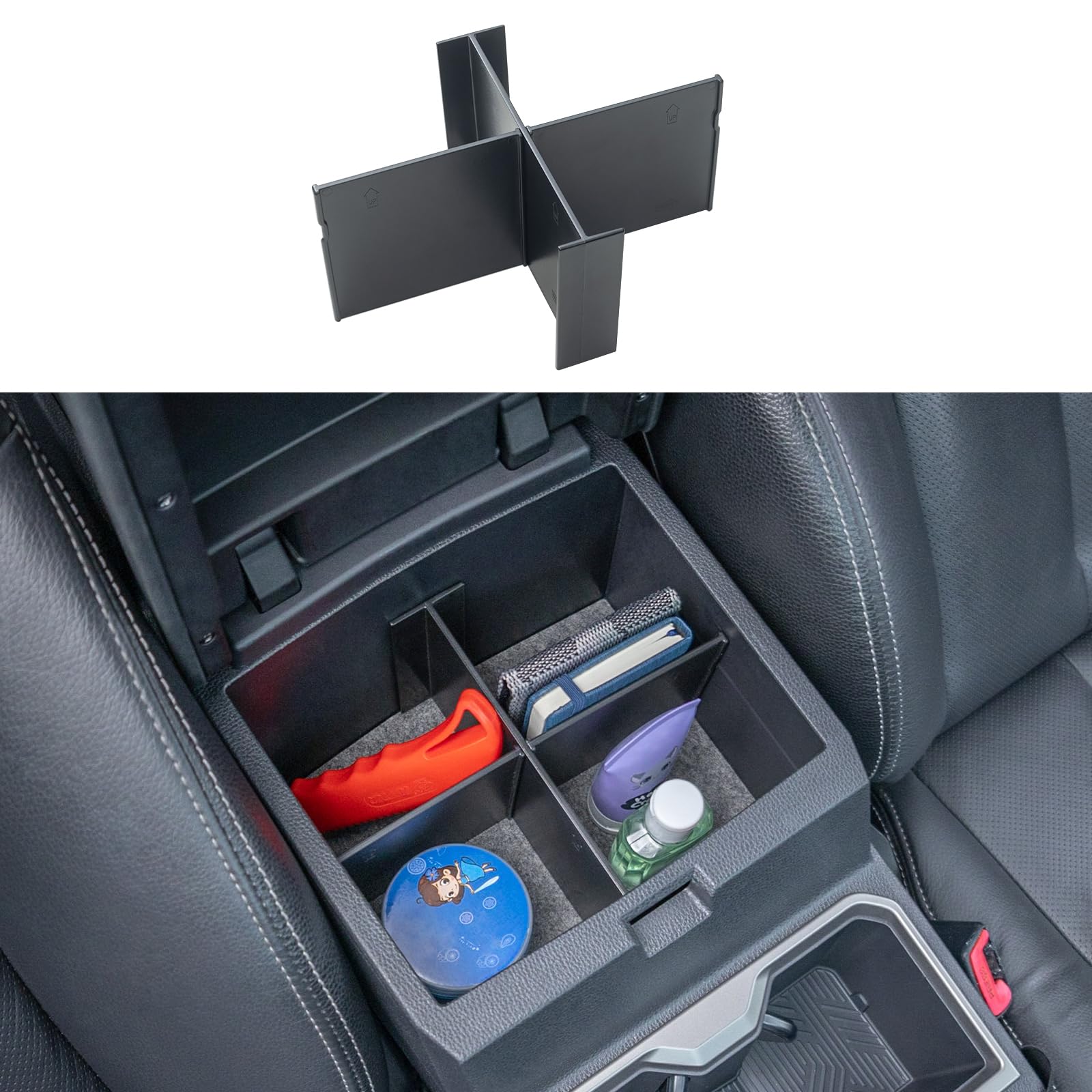 JKCOVER Compatible with 2024 2025 Toyota Tacoma Center Console Divider Organizer Secondary Storage Insert Armrest Accessories AB