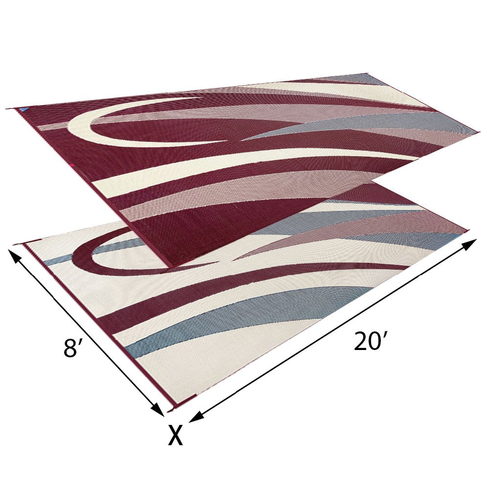 Ming'S Mark Gc5 Stylish Camping Reversible Graphic Patio Mat - 8' X 20', Burgundy/Black