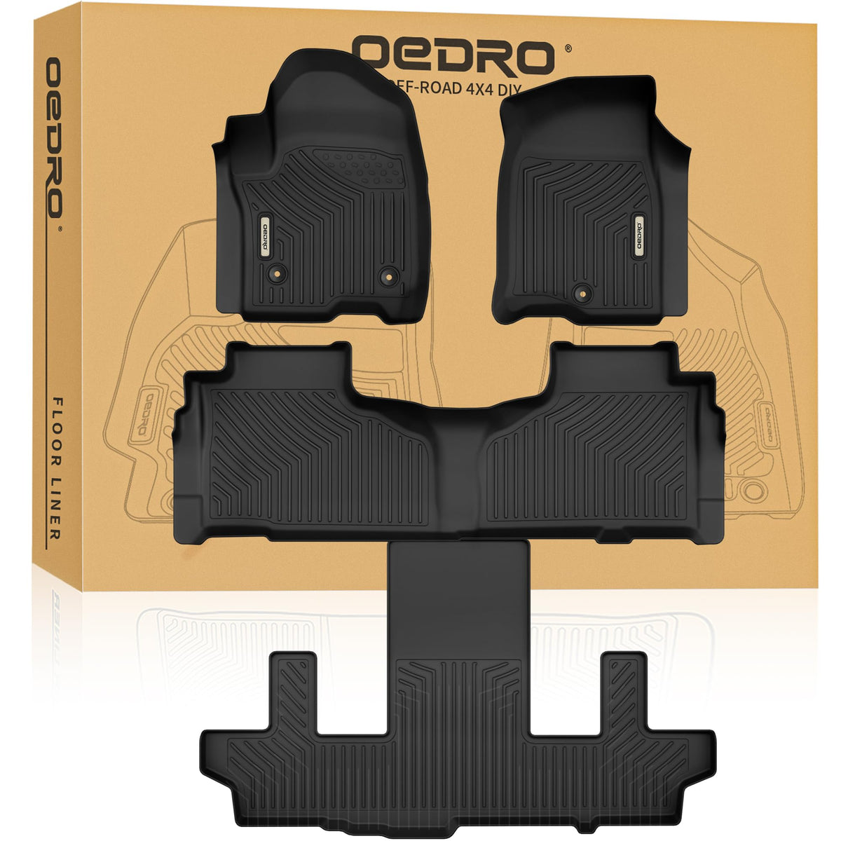 Oedro Floor Mats 3 Row Liner Set Fit For 2021-2025 Chevrolet Suburban/Gmc Yukon Xl 7-Seat - With 2Nd Row Bucket Seats, Unique Bl