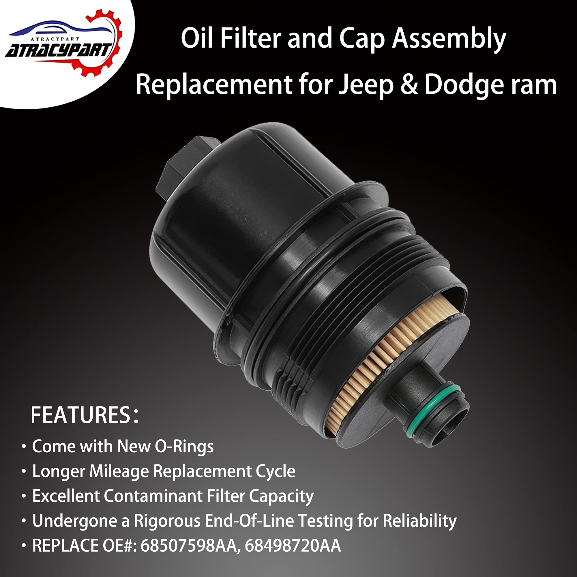 Engine Oil Filter, Compatible With 2020-2023 Jeep Wrangler Jl, 2021-2023 Jeep Gladiator, 2020-2023 Ram 1500 Dt 3.0L V6 Ecodiesel, Replaces# 68507598Aa, 68498720Aa