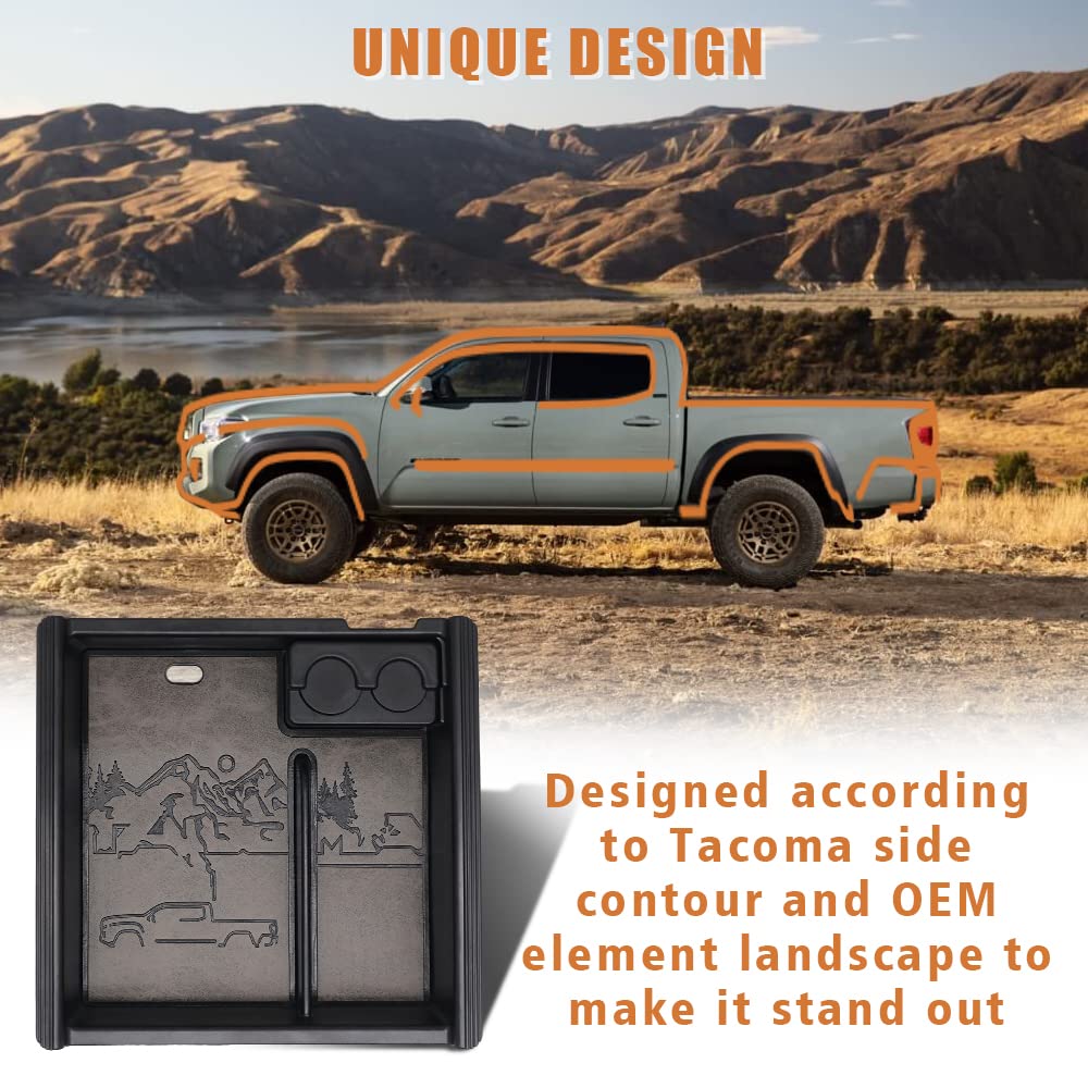 Triplealiners For 2023 Tacoma Center Console Organizer With Leather Trim Inserts Compatible With Toyota Tacoma 2016 2017 2018 2019 2020 2021 2022 2023 Armrest Storage Box (Leather Retro Grey)