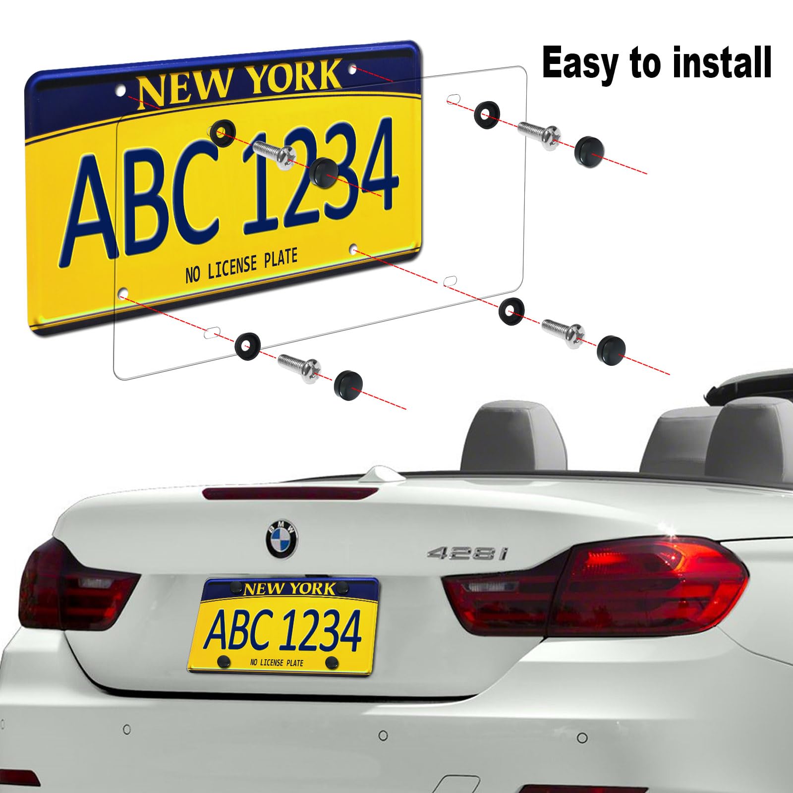 Aootf License Plate Covers- Clear Flat License Plate Protector, Unbreakable Plastic Protective Shield With Screws Caps, 2 Pack F