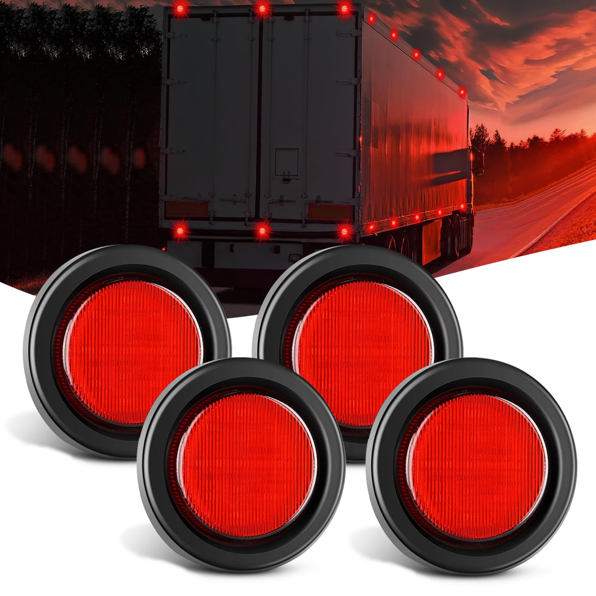 Nilight 2.5Inch Round Marker Light 4Pcs Red 13Led Marker Clearance Light Flush Mount With Plug Grommet Pigtail Hardwired Dot Com