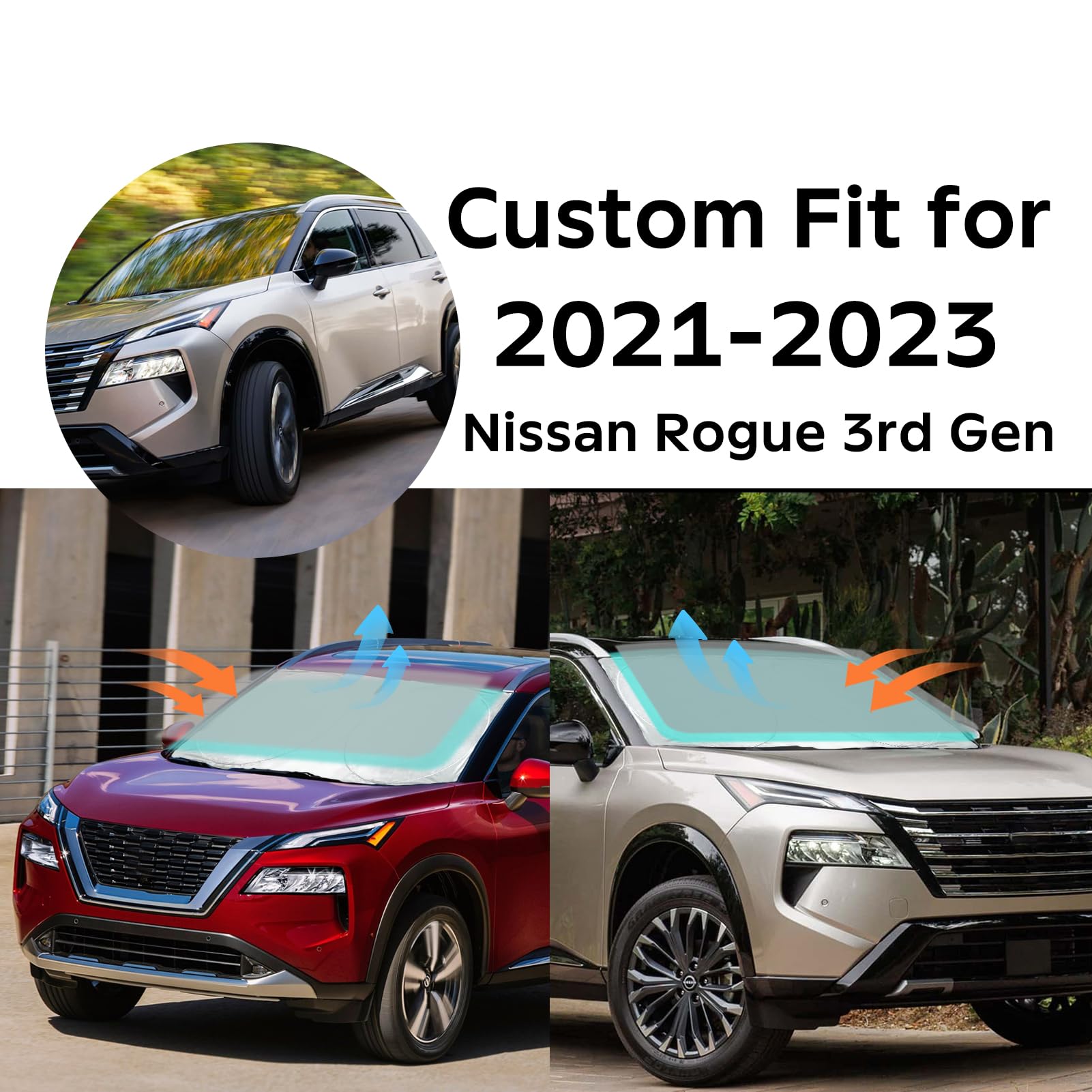 Insauto For Rogue Windshield Sun Shade Sunshade Foldable For Nissan Rogue 2014-2020 Windshield Cover Sun Visor Custom Fit For 20