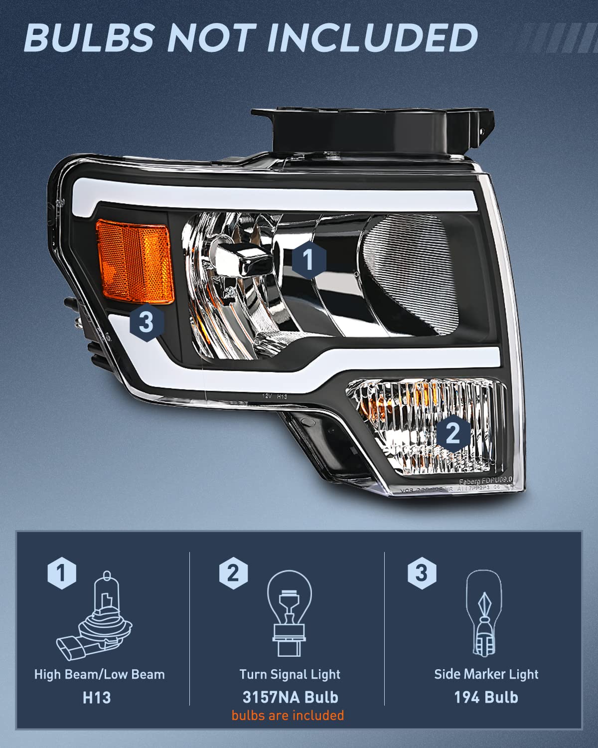 Nilight Headlights Assembly For Ford F150 F-150 2009 2010 2011 2012 2013 2014,Led Drl Headlamp,Black Housing