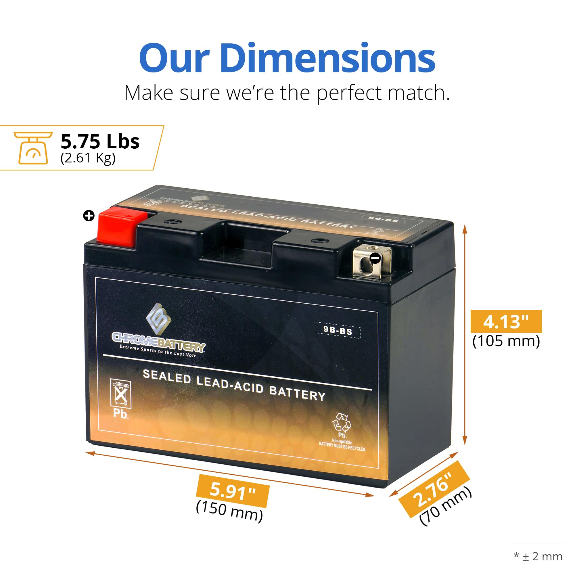 Cb Chromebattery Ytx9B-Bs Maintenance-Free, 115Cca, 12V 9Ah Battery Replacement For Atv, Motorcycle, Jet Skis, Scooter, Utv, And
