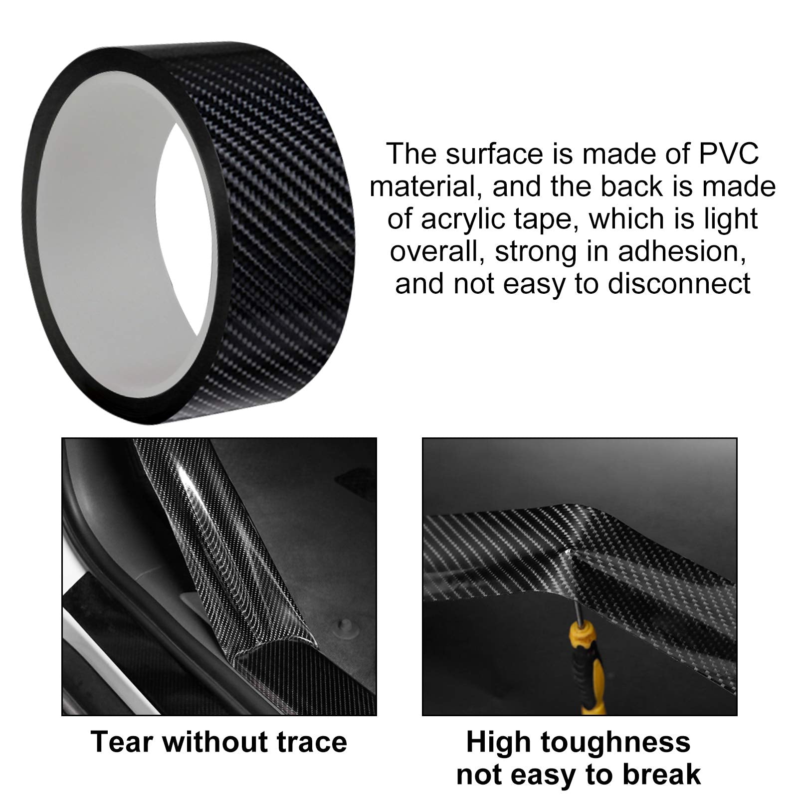 Myfamirea Car Door Edge Guards Carbon Fiber, 5D Gloss Black Vinyl Automotive Entry Sill Protector Wrap Film, Universal Self-Adhe