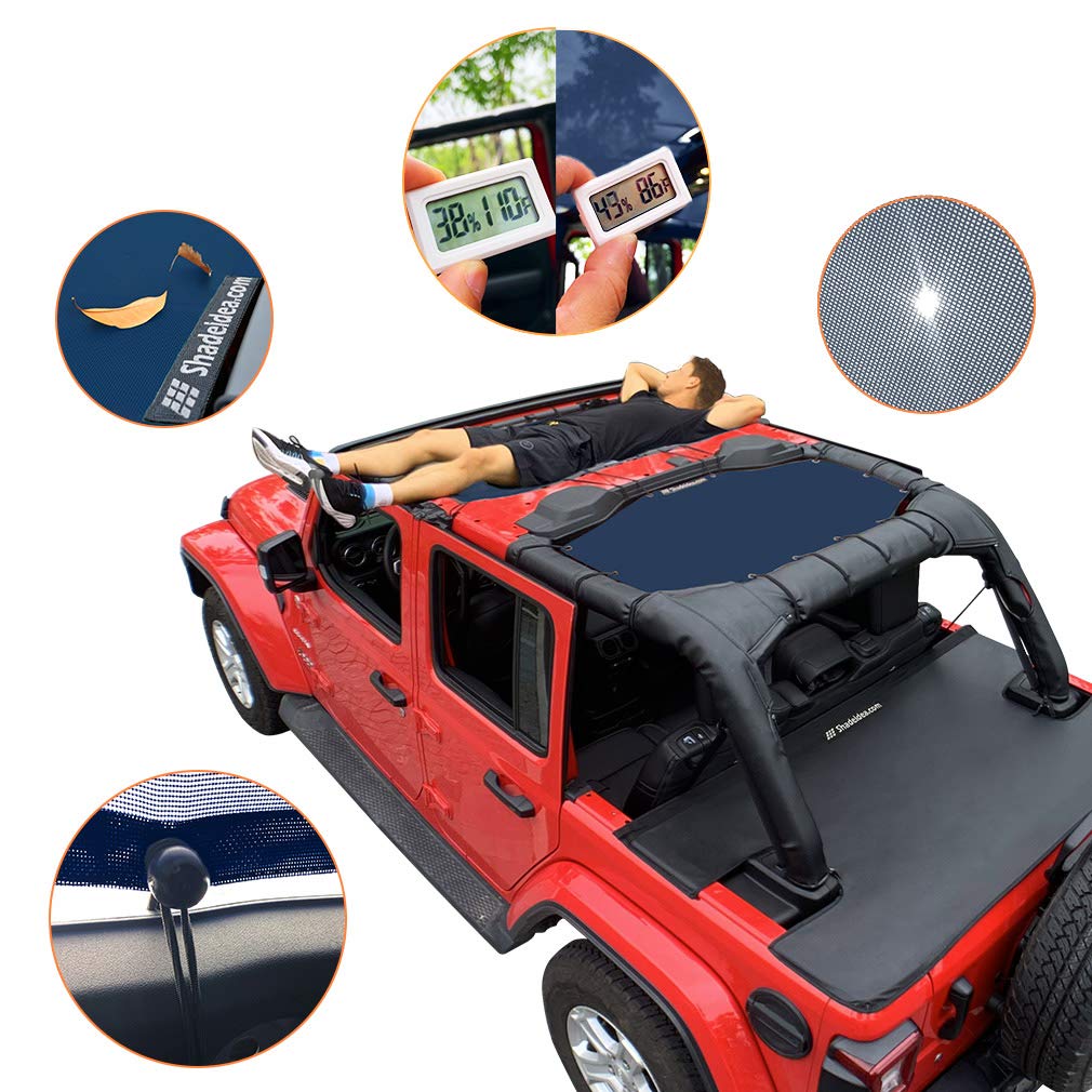 Shadeidea Sun Shade Top For Jeep Wrangler Sunshade Top Jl Unlimited (2018-2023) 4 Door Front And Rear 2 Piece-Navy Blue Mesh Scr