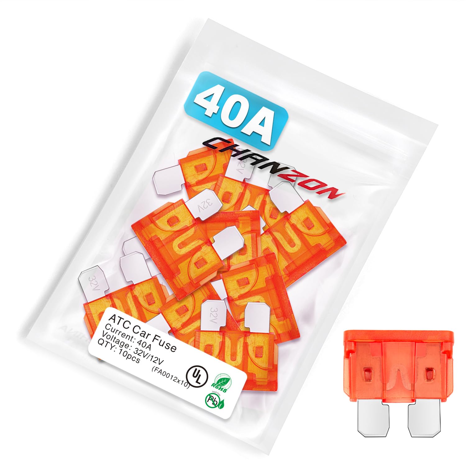 Chanzon Ul Listed 40A Standard Blade Fuse Atc/Ato/Apr 40 Amp 32V 10Pcs Auto Fuses Fast Blow For Automotive Car Rv Truck Suv