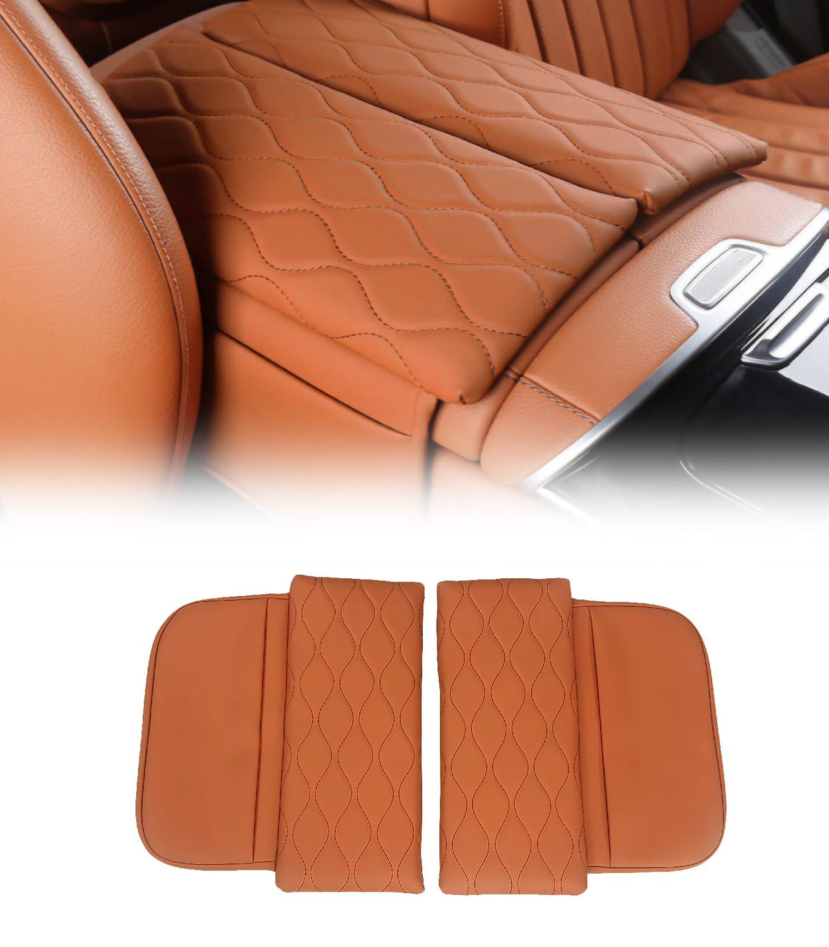 Center Console Armrest Cover for Mercedes Benz S-Class S500 S580 2021-2025, Leather Armrest Console Cover with Side Storage Pock