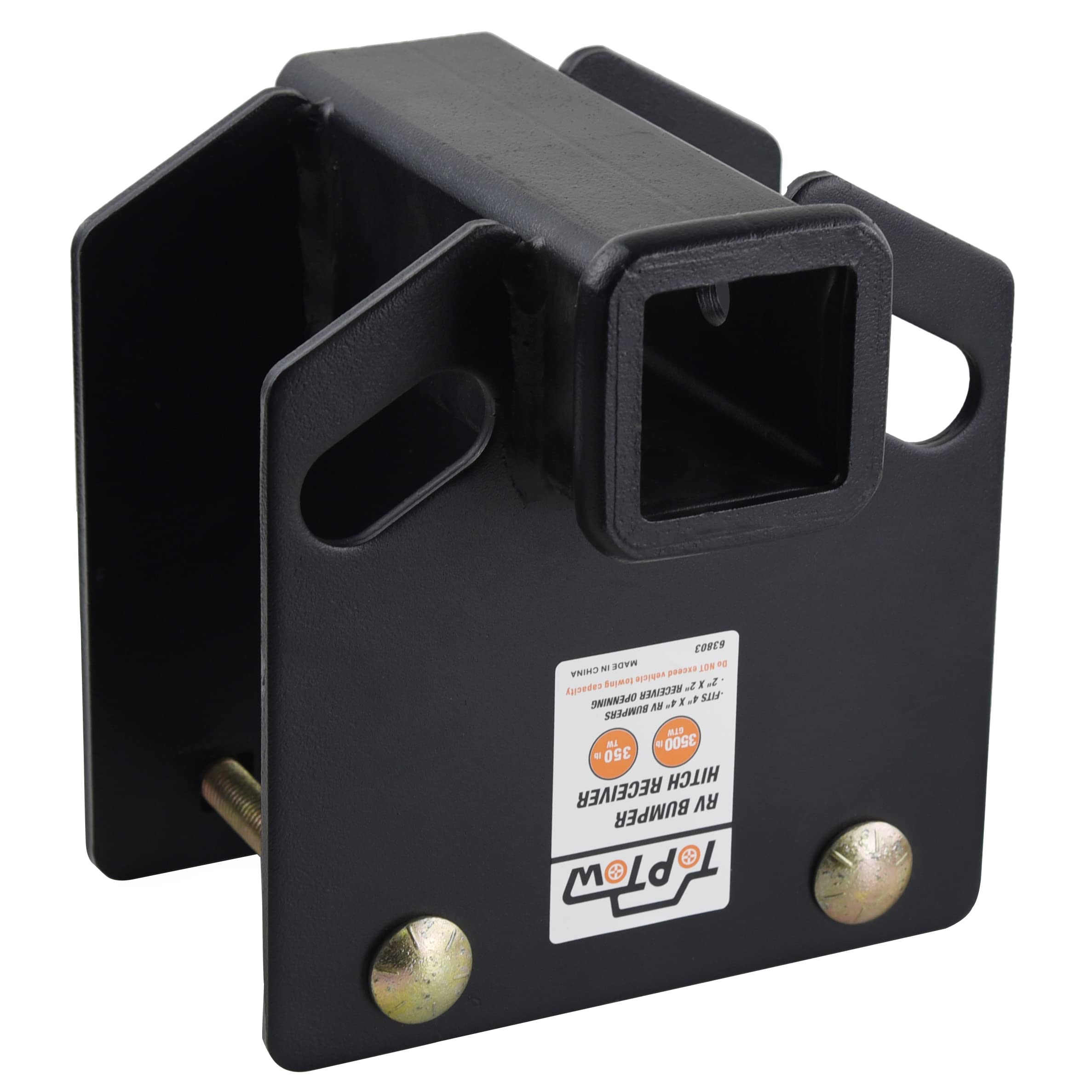 TOPTOW RV Bumper Hitch Receiver 2" Adapter, 3500 LBS Capacity, Fits 4" Square Bumpers, Alloy Steel, Black, Model TTRV801