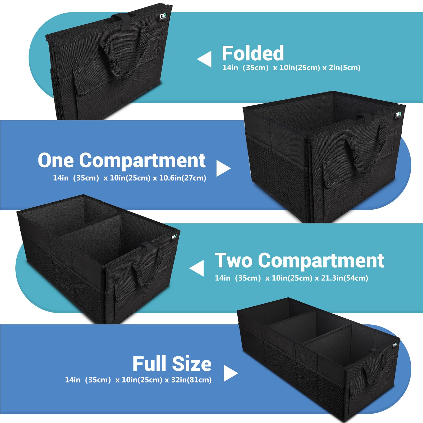 Miu Color Trunk Organizer For Suv (Black 12 Pockets, Large)
