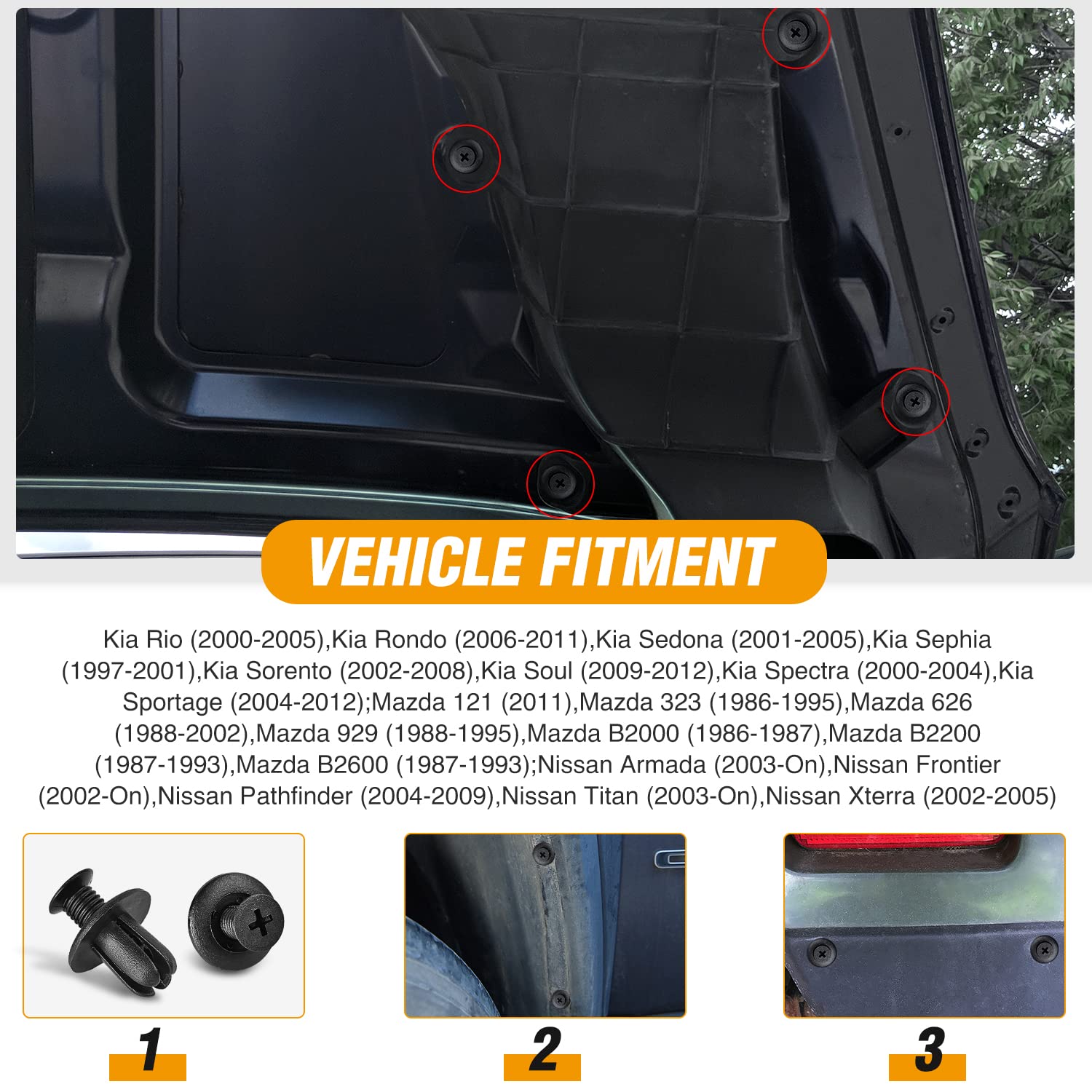 Gooacc 100Pcs Engine-Area Radiator Fender Rocker Clips Compatible With Ford Hyundai Kia Nissan Mazda Oem:#Ford Mb-455-56143 Mazd