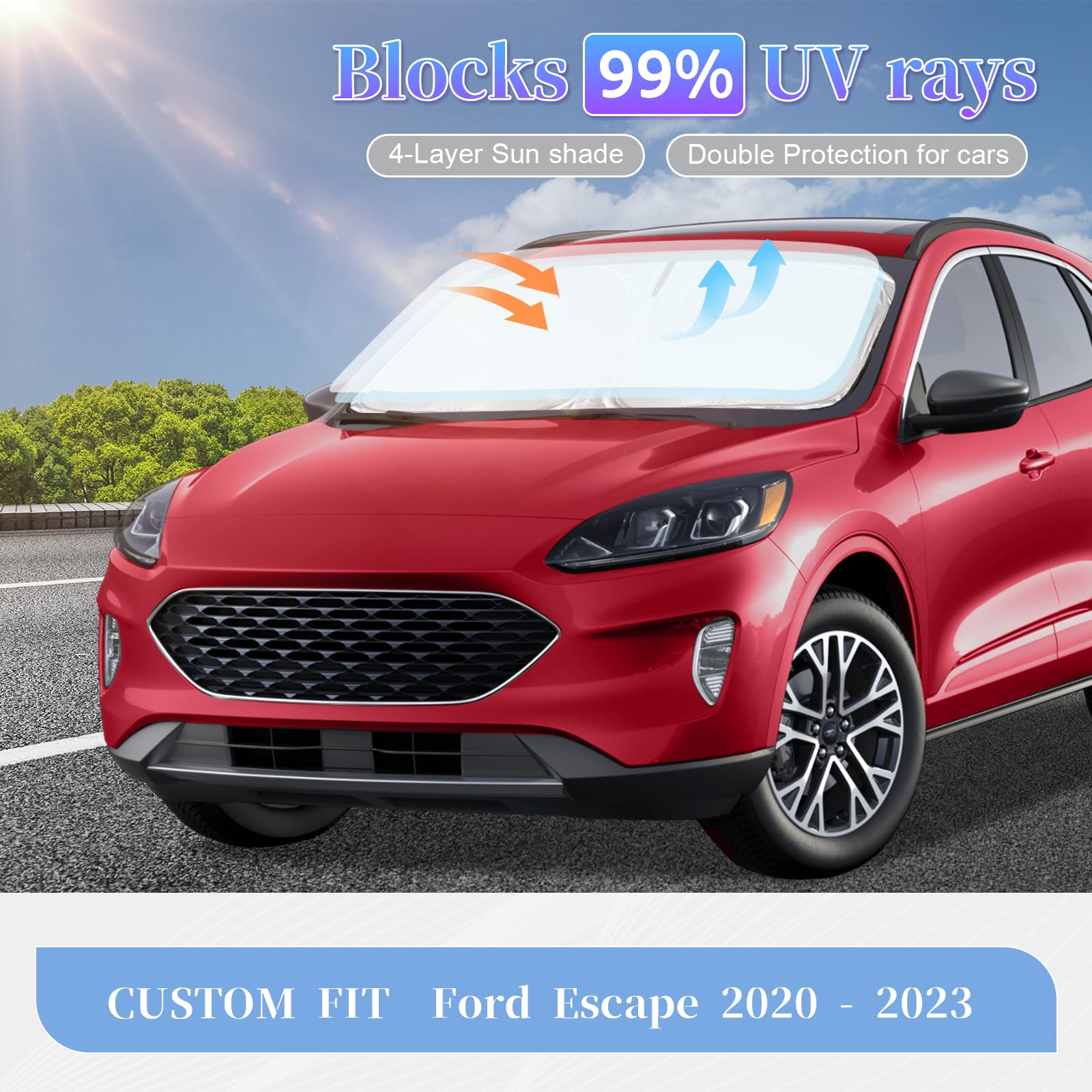 For Ford Escape 2020-2025 Sun Shade Sunshade Windshield Cover, 4-Layer Front Window Shade Custom Fit Escape S Se Se Sport Hybrid