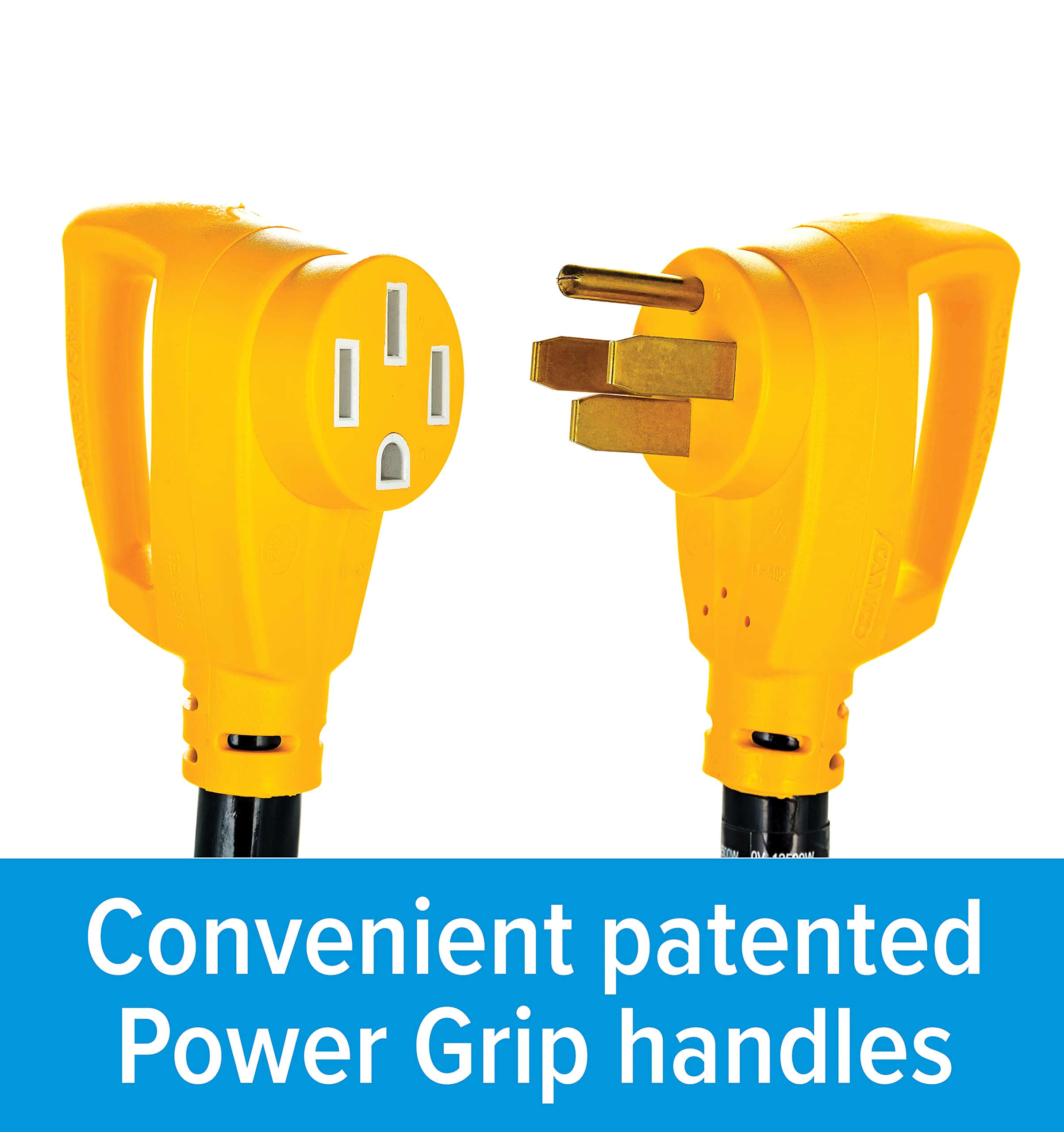 Camco Power Grip 50-Ft 50 Amp Rv Extension Cord - Rated For 125/250 V/12,500 W - Features Copper 6/3 + 8/1-Gauge Wires For Super