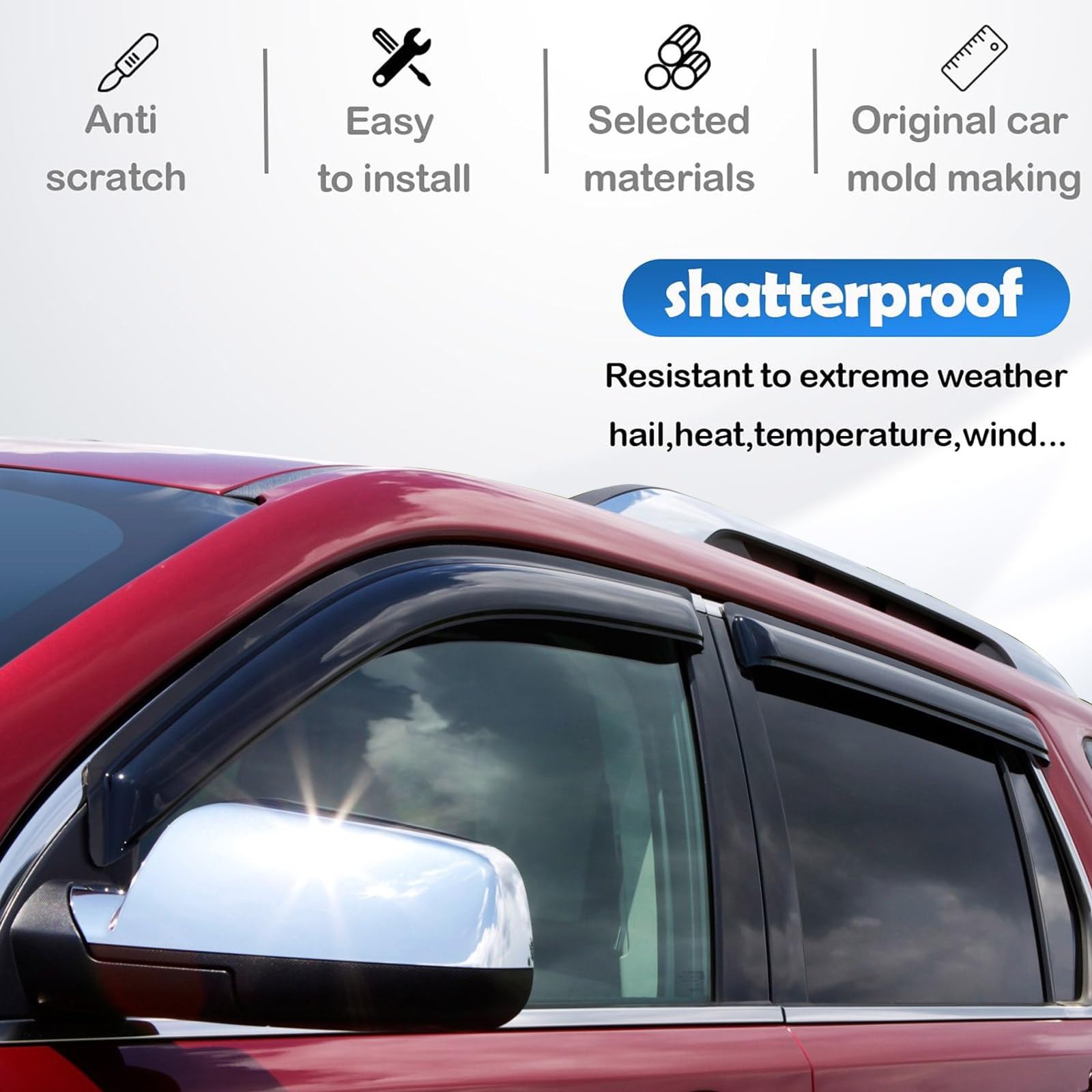 Window Rain Guards for 2013-2019 Ford Escape, Window Visor Guard Vent Wind Shade Deflector Rain Shield Protector Sun Visor for 1