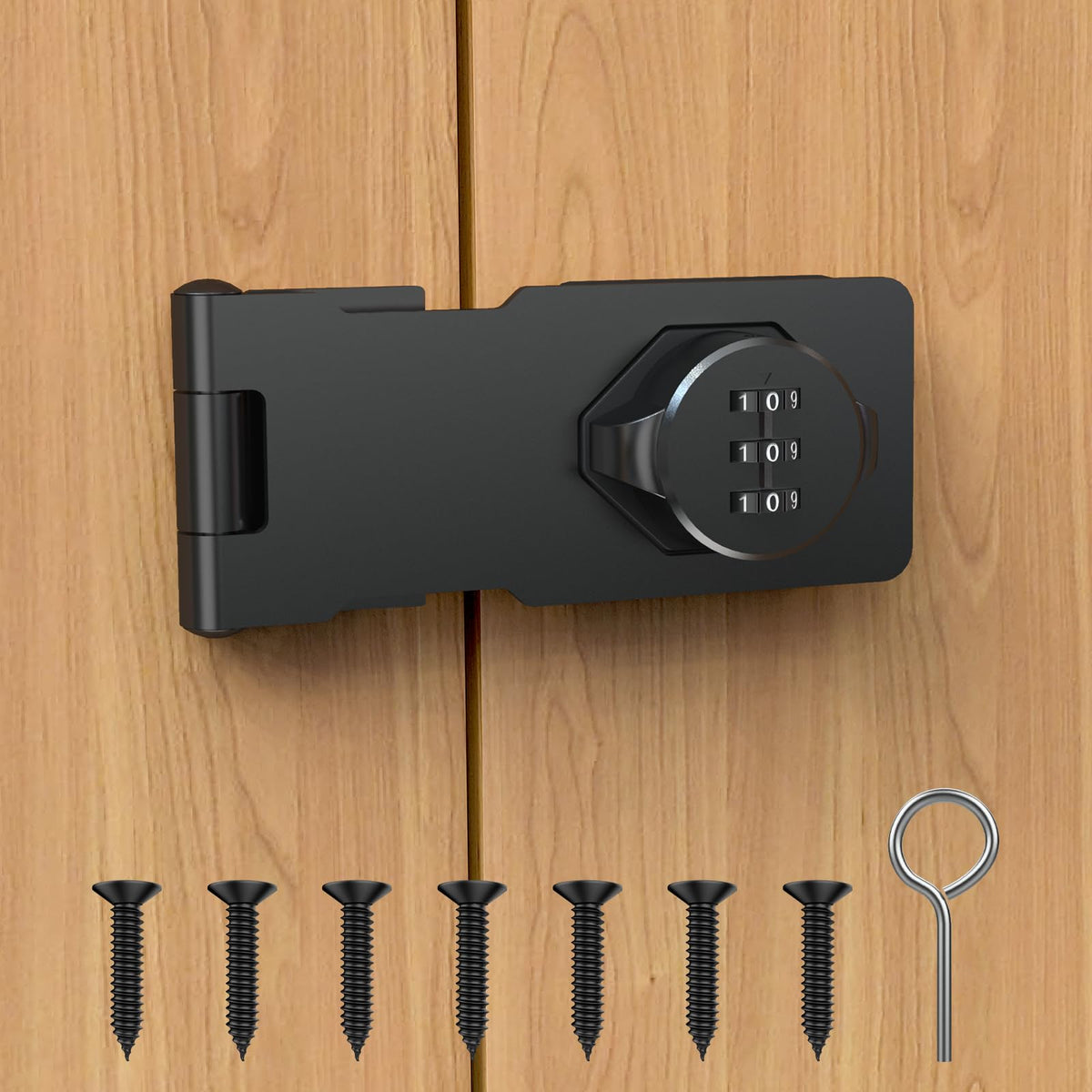 I-Easydww Cabinet Password Hasp Lock, Cabinet Keyless Lock With Screws, Cabinet Combination Lock For Small Door, Cabinets, Barn Door, Bathroom, Outdoor, Garage, Garden, Black