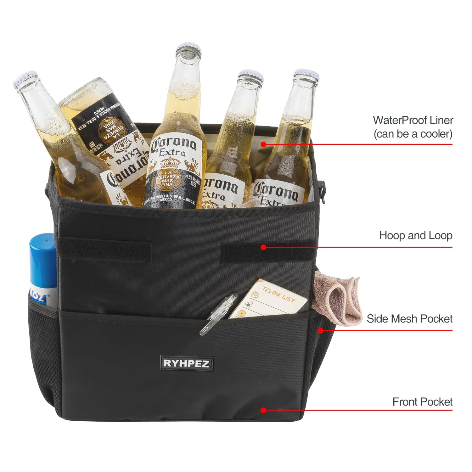 Ryhpez Car Trash Can With Lid - Car Trash Bag Hanging With Storage Pockets, Leak-Proof Collapsible Garbage Bin For Car(3.2 Gallo