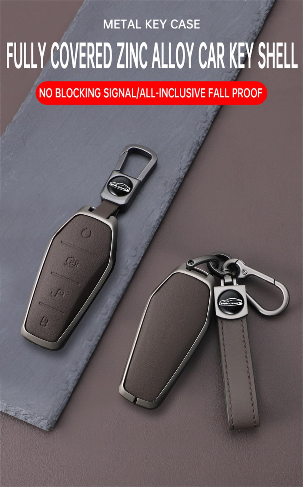 Tecart Metal Key Fob Cover With Keychain Fit For Byd Han Ev Tang Dm 4 Button Leather Car Key Case Protector Key Cover Black