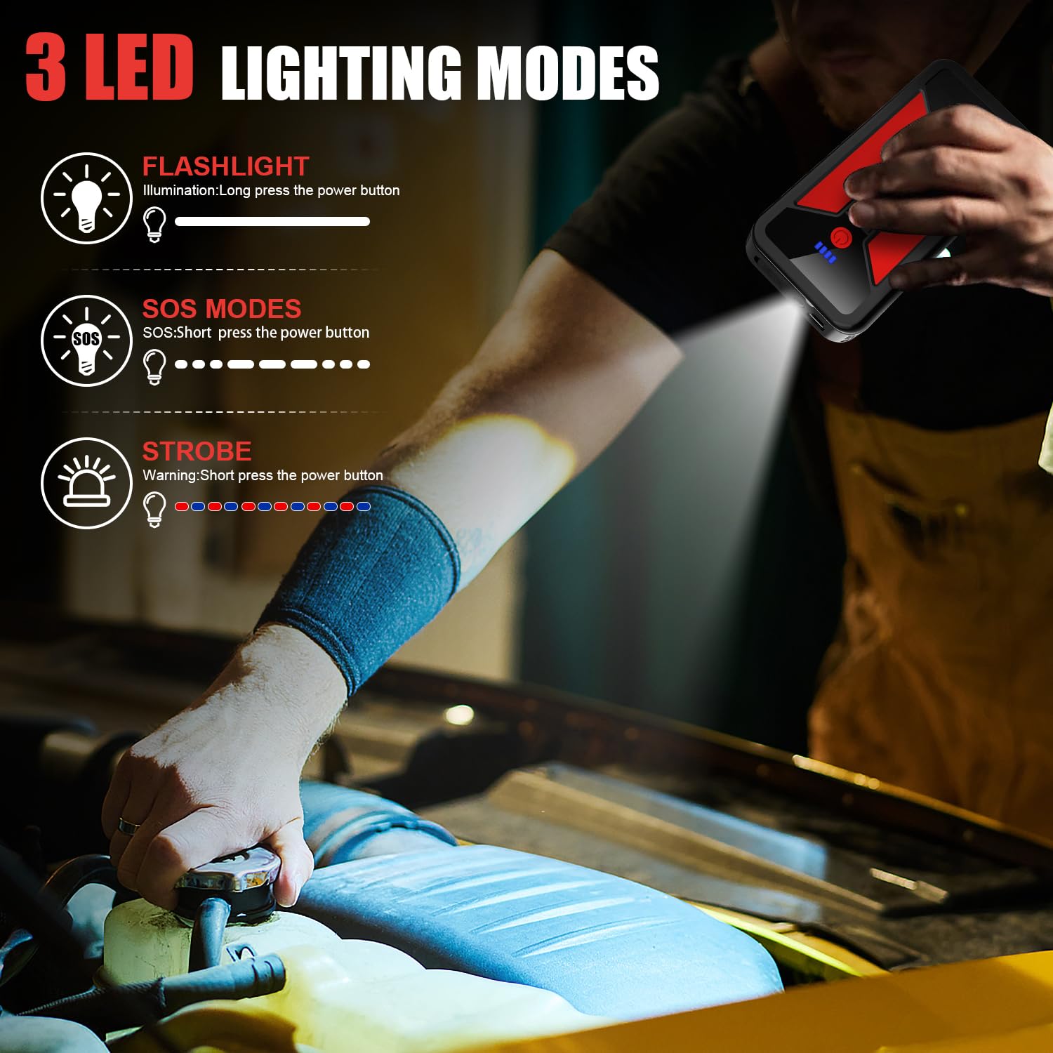 Khazixer ET02 Car Battery Jump Starter 3000A Peak, 12V Portable for Gas/Diesel Engines, Red, Plastic