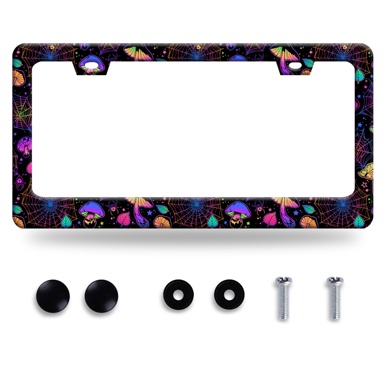 Hippie Mushroom License Plate Frame Mushrooms License Plate Stainless Steel Funny License Plate Holder Colorful Car Accessory wi