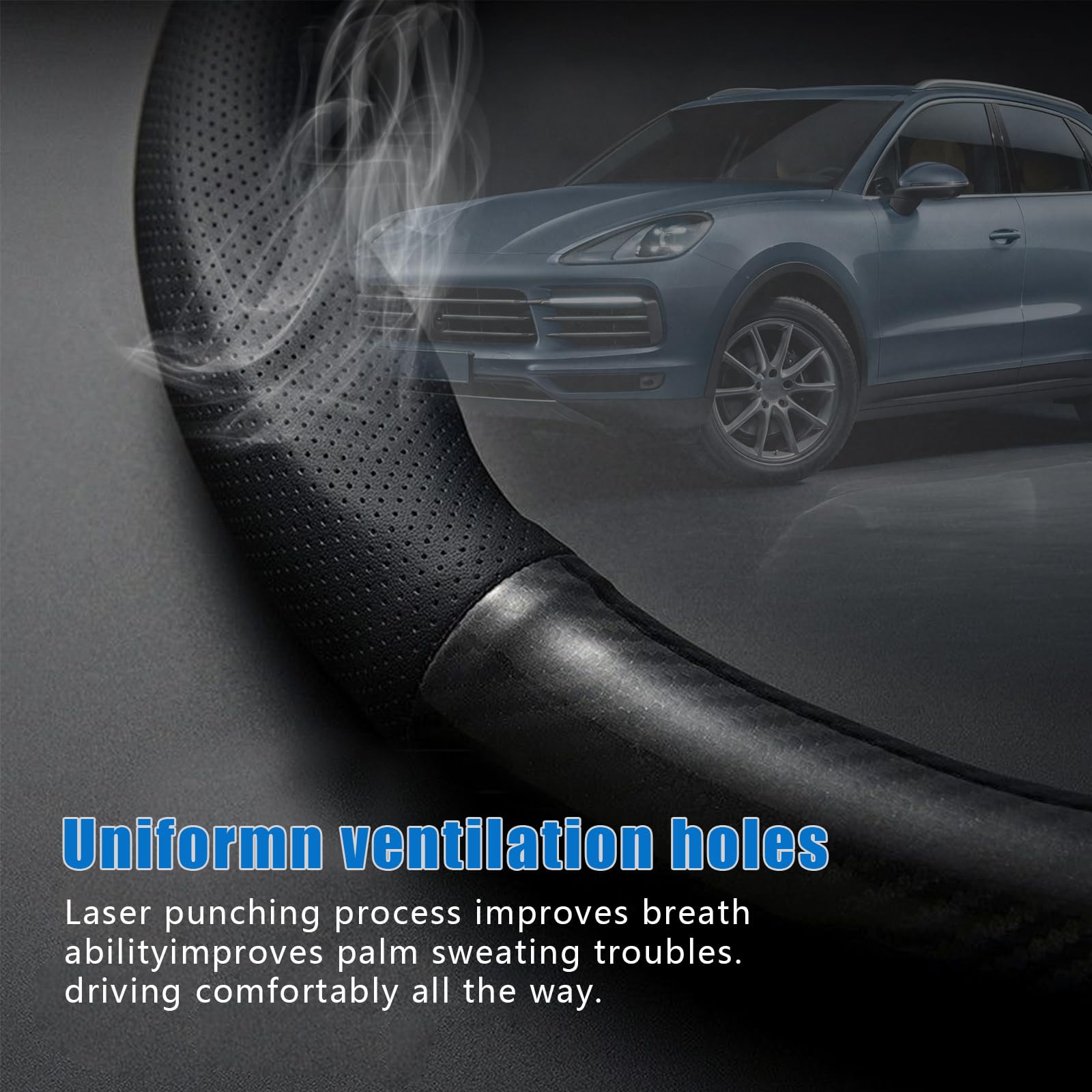 Qodolsi 1 Pack Car Breathable Steering Wheel Cover, Wear -Resistant Steering Wheel Sleeve, Carbon Fiber Non-Slip Steering Wheel Protector, Four Seasons Universal Steering Wheel Set (Black #D -Shaped)