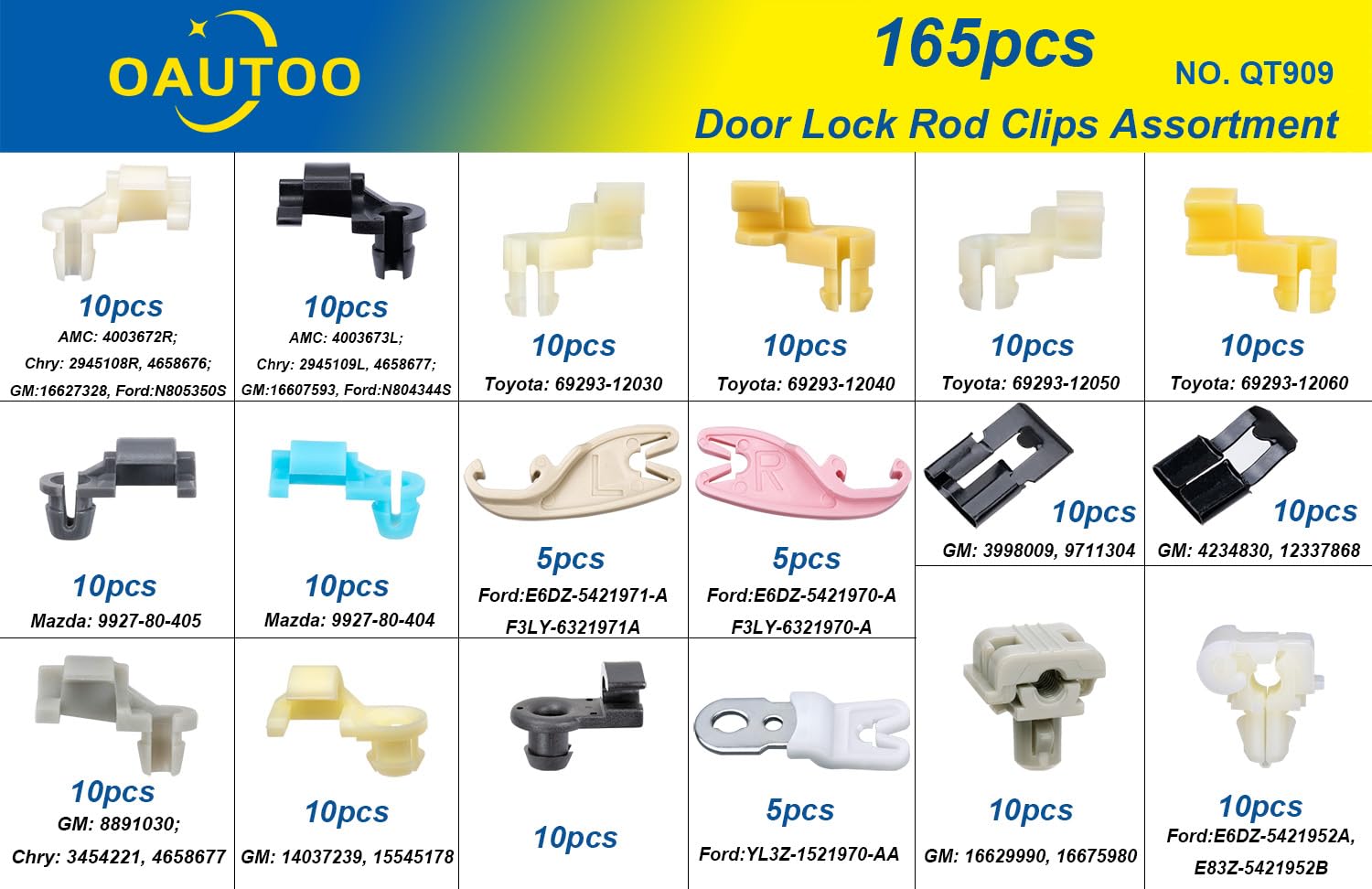 OAUTOO 165pcs Door Lock Rod Clips Assortment for GM Ford Chrysler Toyota Mazda - Multi-Color, One Size, Durable Automotive Accessories