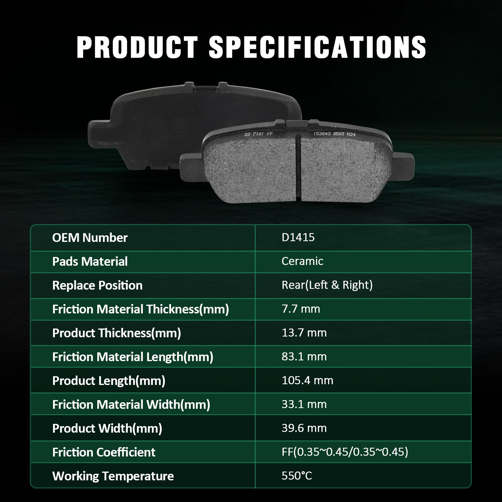 Automuto 8Pcs Front & Rear Ceramic Disc Brake Pads Set D1649 D1415 For Infiniti Jx35 2013,For Infiniti Qx60 2014-2019,For Nissan