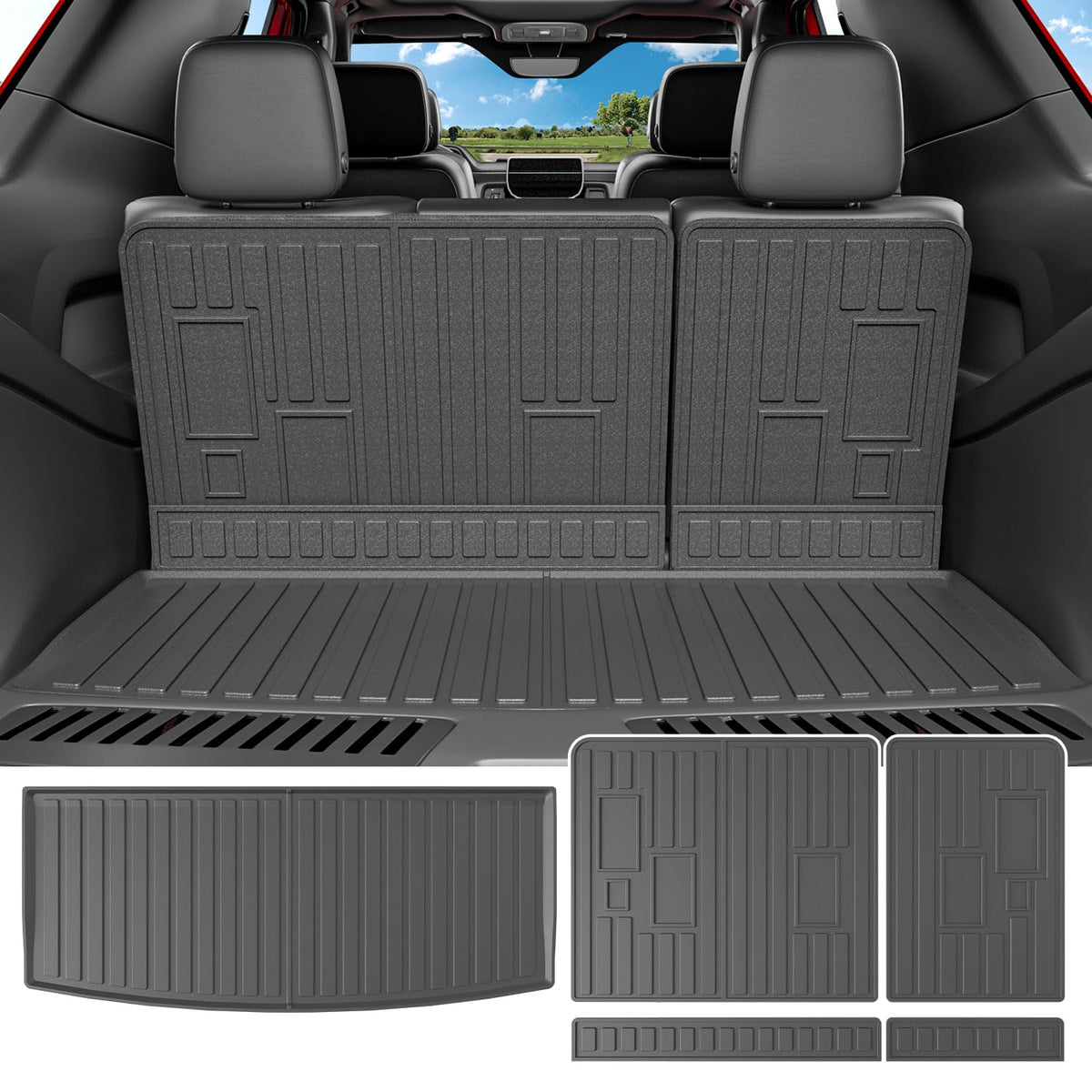 powoq Cargo Mat Compatible with 2022-2025 Chevy Tahoe GMC Yukon Cargo Liner TPE Trunk Mat Backrest Trunk Liner Replacement for 2