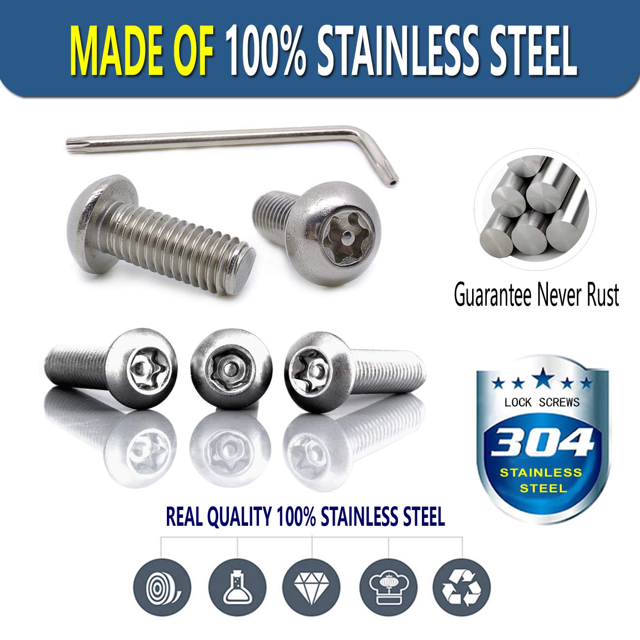 Zxfoog License Plate Screws Anti Theft- 8 Pc Button Head Torx M6 3/4 Stainless Steel Tamper Proof Machine Car Tag Bolt For License Plate Frame Holder Cover, Security Fastener Hardware And Black Caps