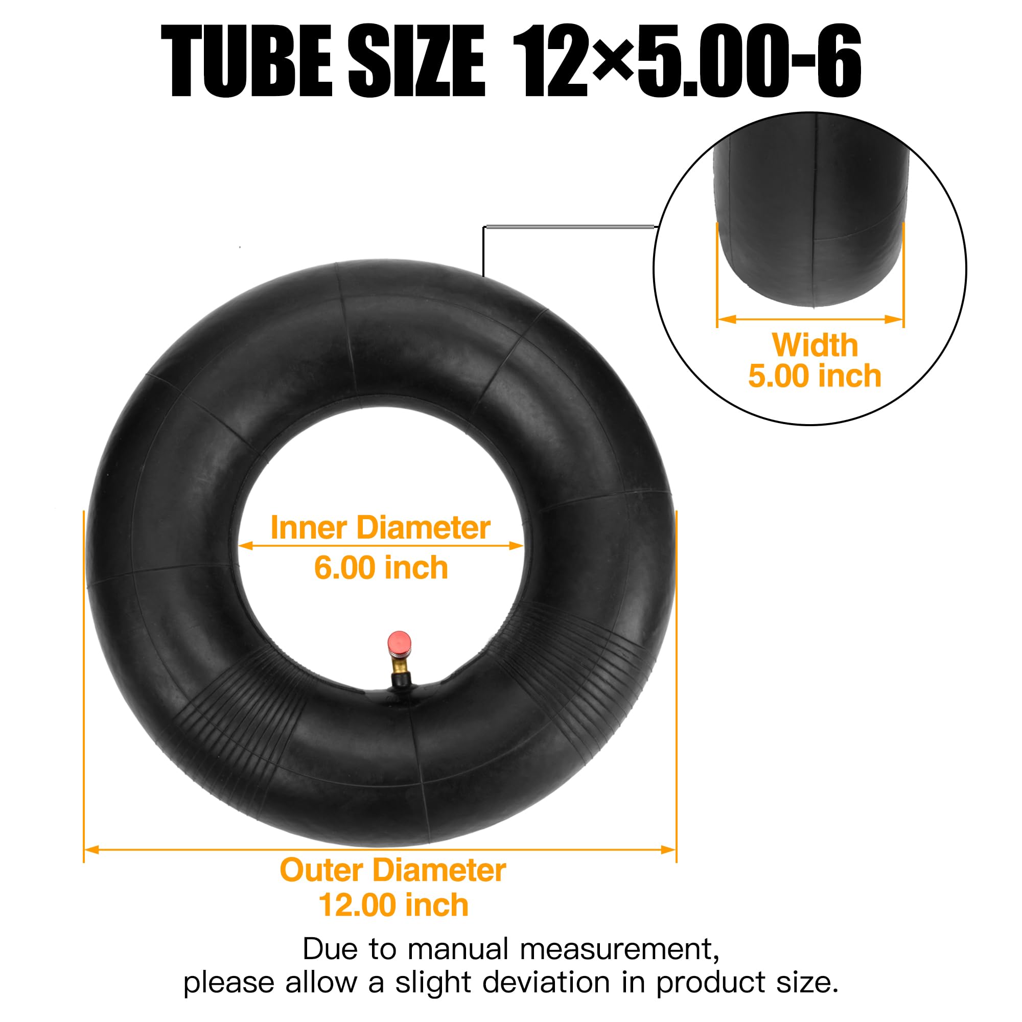Fvrito 12X5.00-6 Inner Tube For Razor Dirt Quad 4 Wheeler Electric Atv (Versions 19 And Up) Go Kart Yard Tractors Wheelbarrow Lawn Mower Wagons Hand Trucks Dolly Heavy-Duty Bent Stem