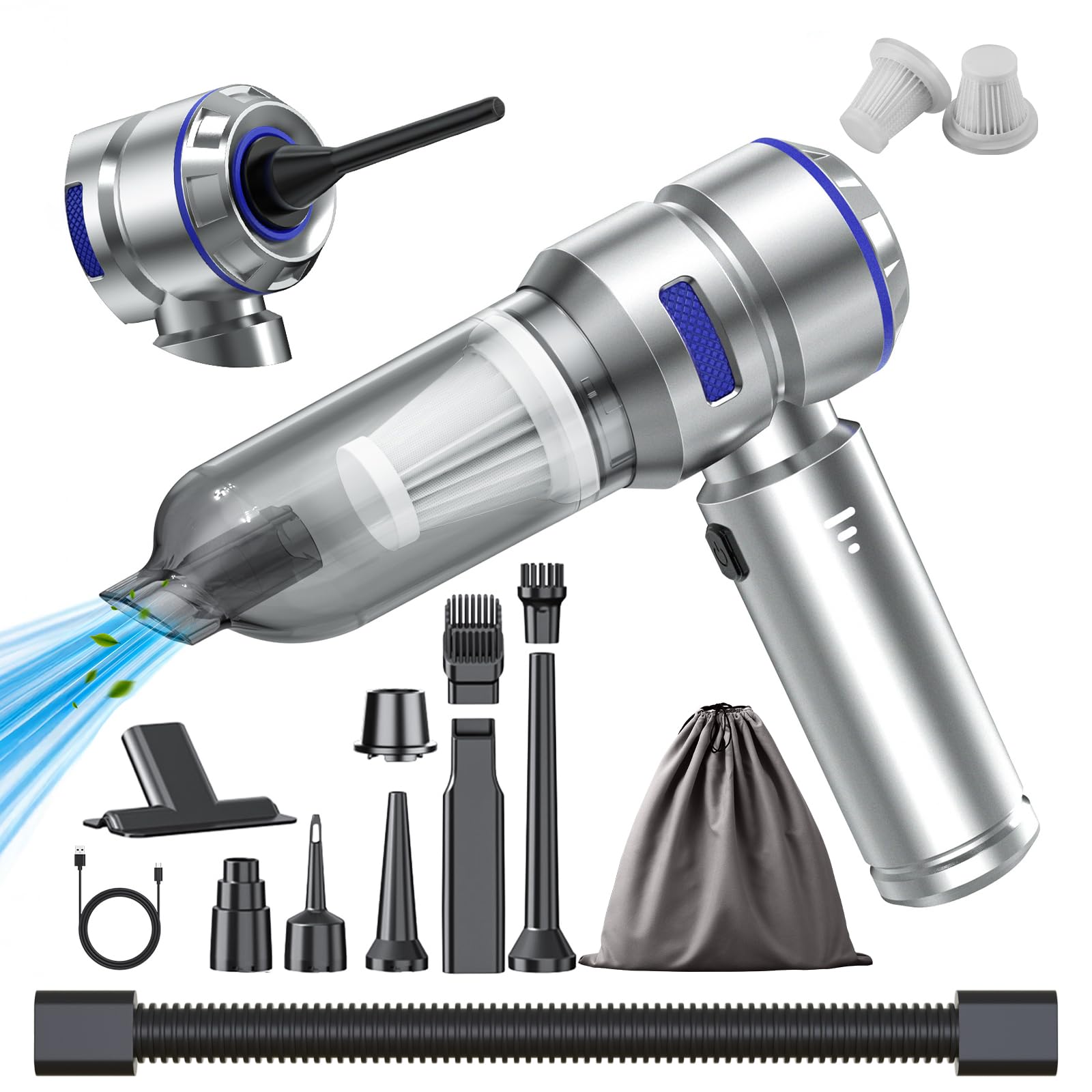 WINWEND Portable Car Vacuum - 22000PA Cars Vacuum Cleaner High Power 4 in 1 Compressed Air Duster & Air Blower & Pump Hand Held 