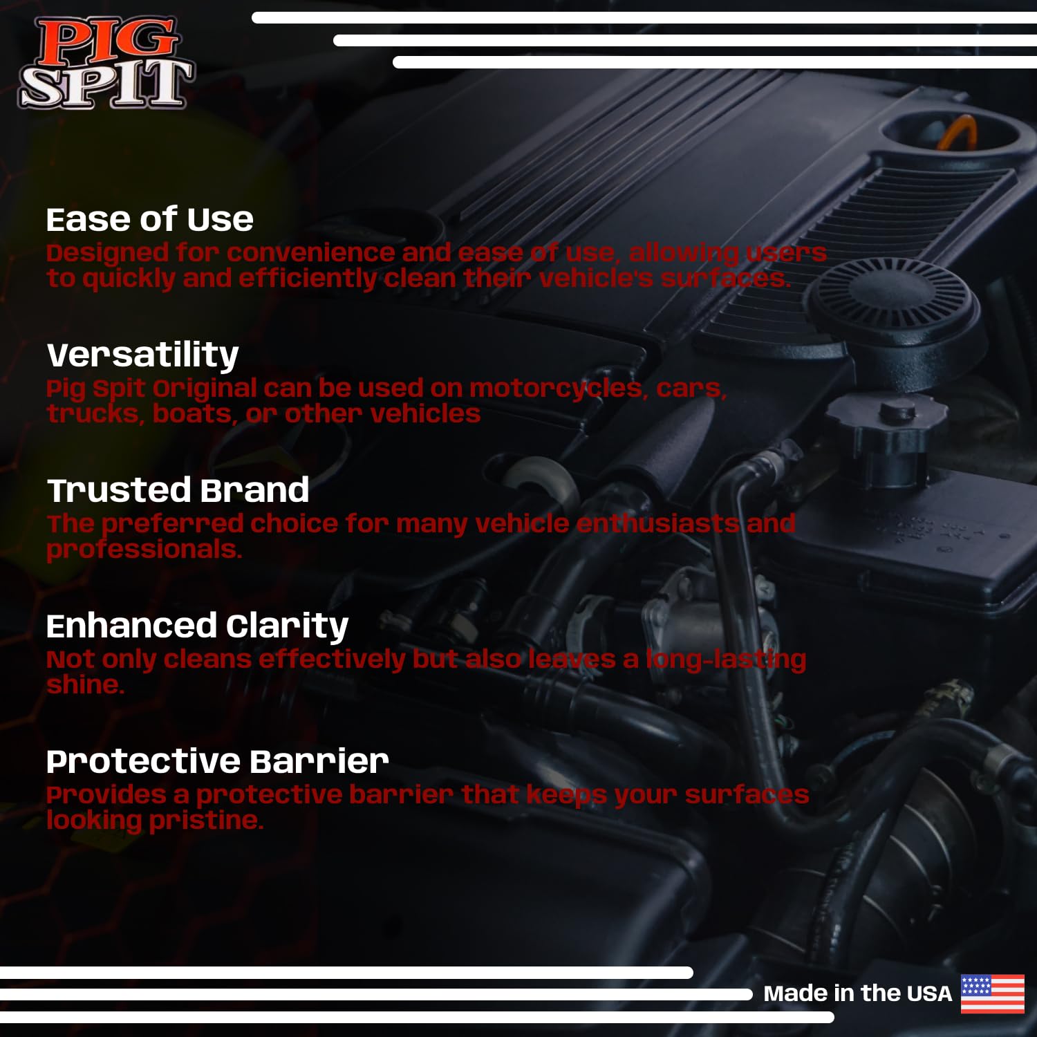 Pig Spit Original For Use On Motors, Transmissions, Vinyl And Black Plastic Trim Components And Tires | 9 Oz. | Single