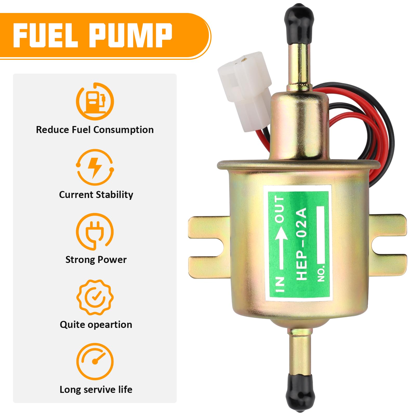 12V Electric 1/4 Fuel Pump Universal Low Pressure Transfer Inline Fuel Pump For Motorcycle Carburetor Lawn Mower Gas Diesel Engine 2.5-4Psi Hep-02A