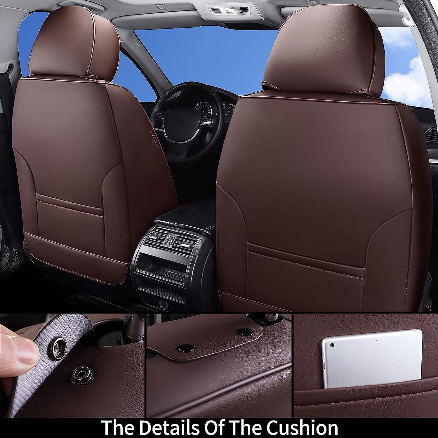 Coverado Car Seat Covers Full Set, Seat Covers For Cars, Brown Car Seat Cover, Car Seat Protector Waterproof, Nappa Leather Car