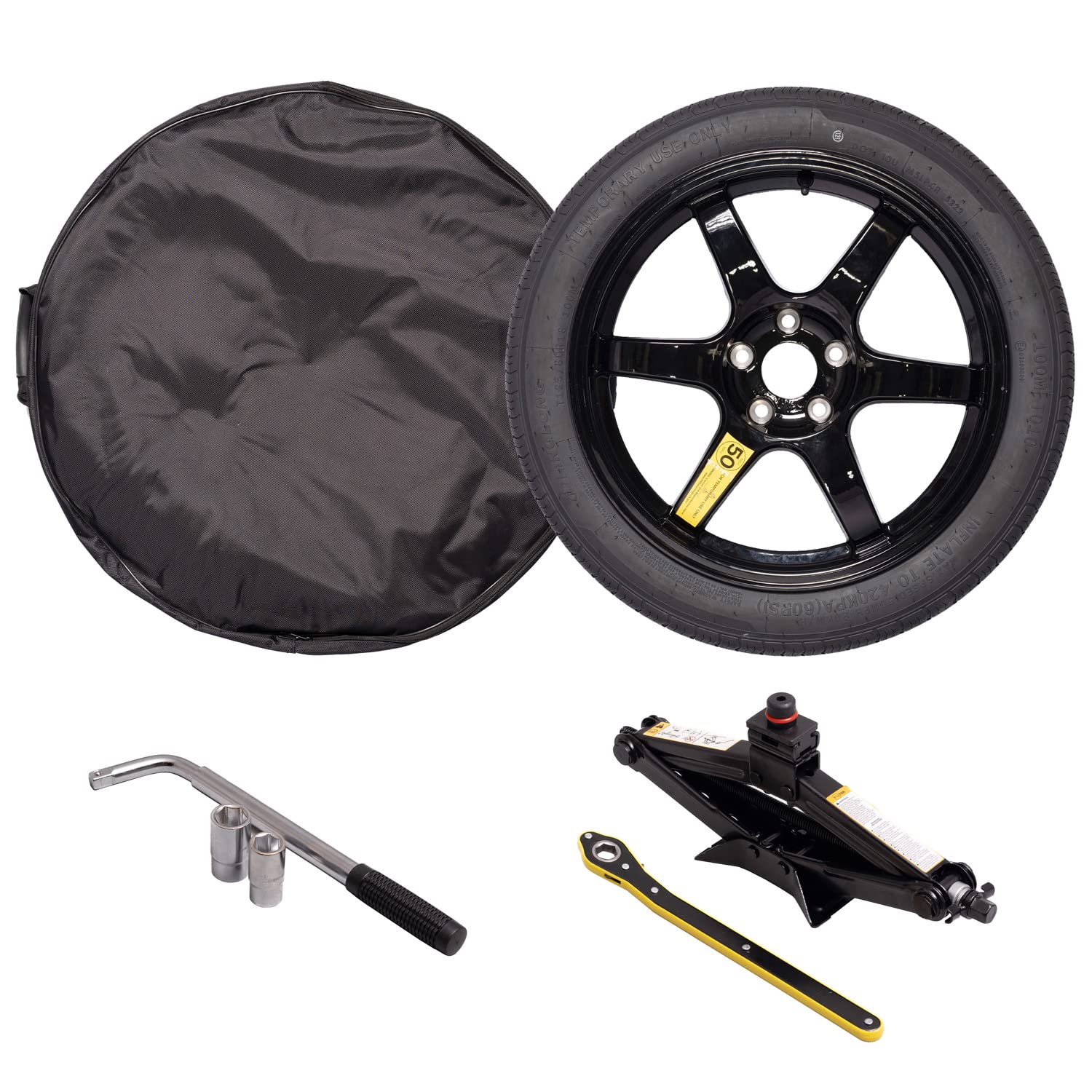 Stancemagic Complete Spare Wheel And Tire - Compatible With 2017+ Tesla Model 3 Long Range & Rwd Trims - Includes 18X4 Rim, 125/80R18 Tire, Scissor Jack, Tire Iron, Sockets, Carrying Bag