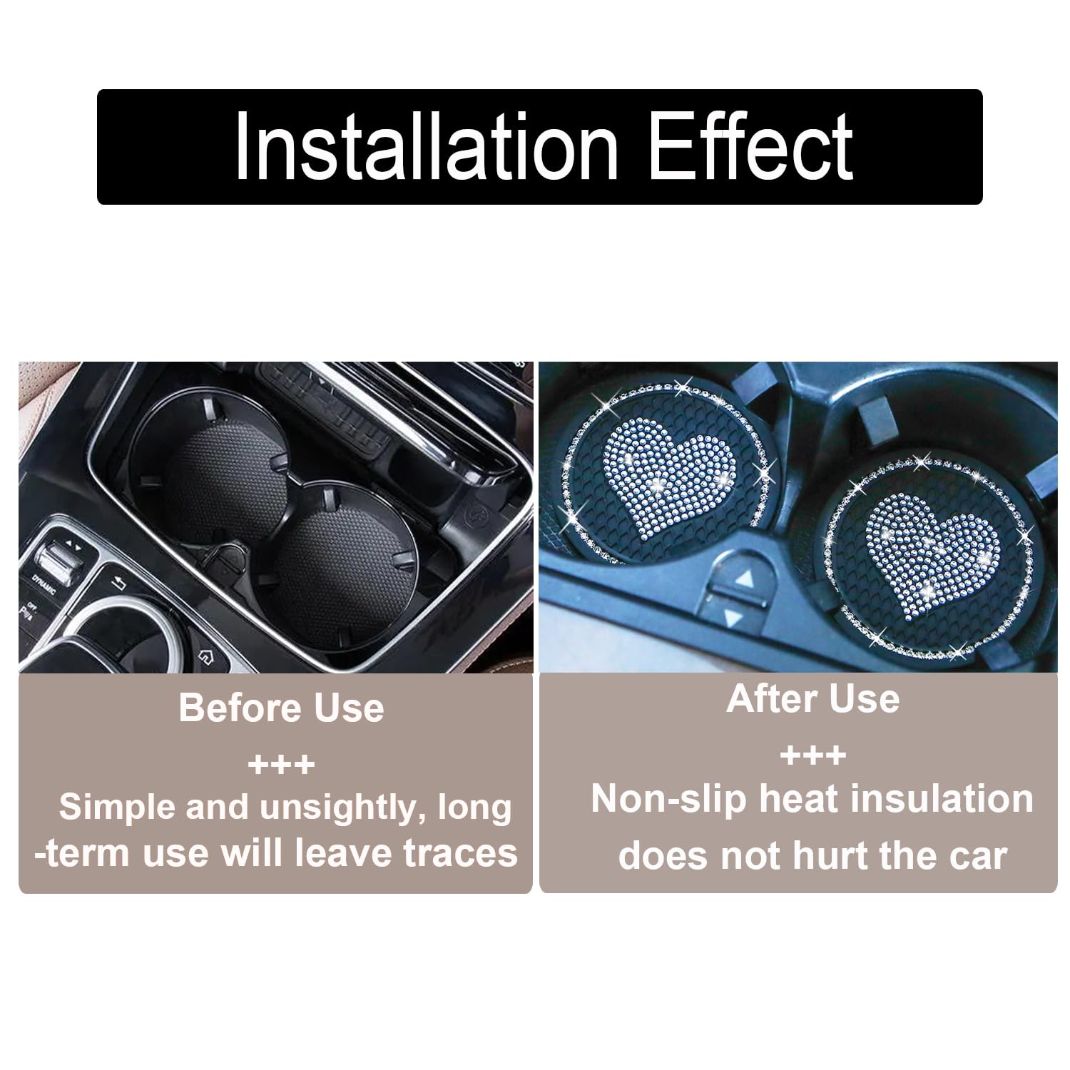 Bling Cup Holder Insert Coaster- 2.75 Inch Silicone Anti-Slip Shockproof, Universal Fashion Car Interior Accessories For Women (