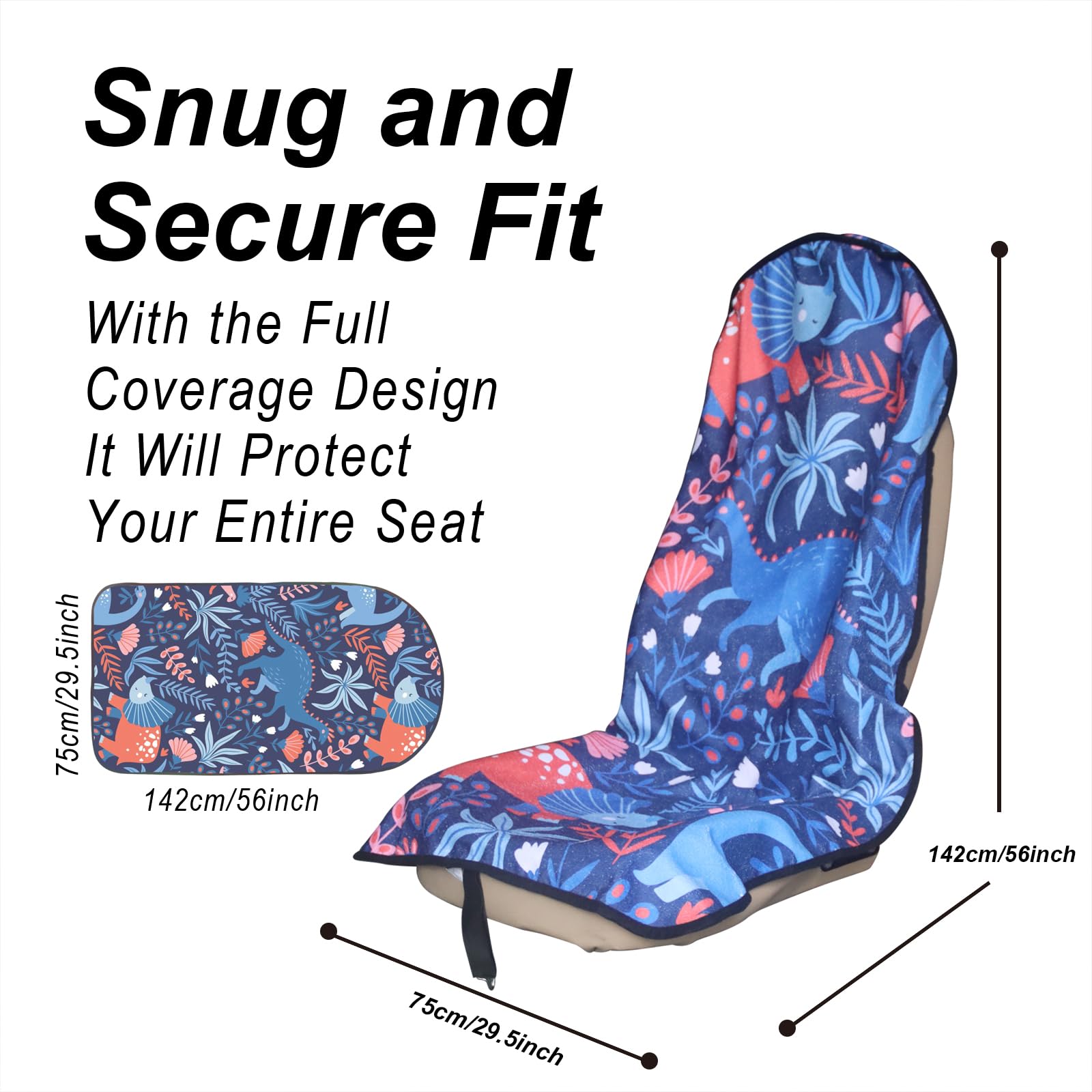 Loyagour Car Seat Cover Protector Front Seats,For Gym Workout,Running,Swimming,Beach And Hiking,Waterproof Sweat Towel Bucket Seat Covers For Trucks Suv Jeep (Dinosaur, 1Pcs)