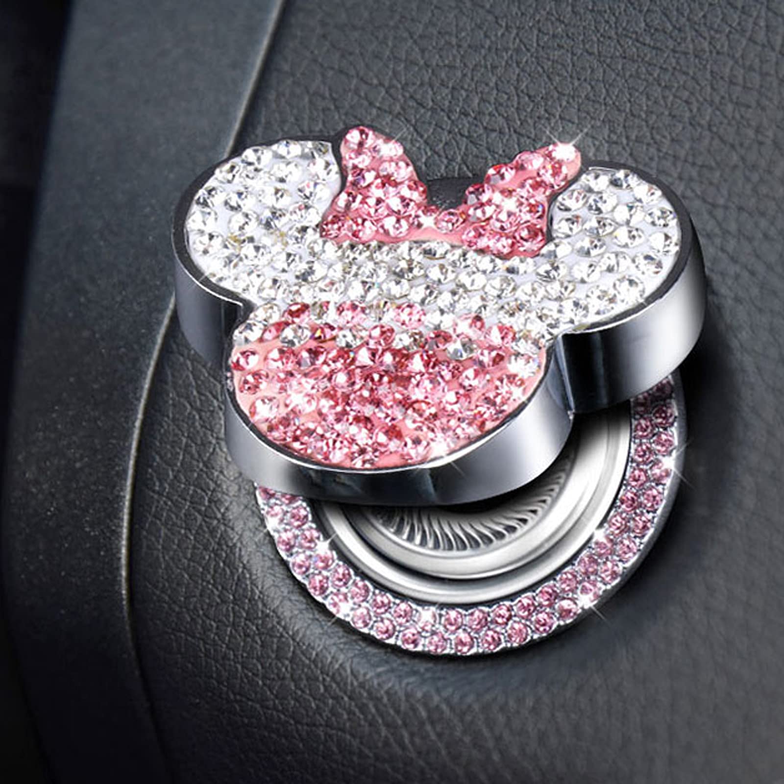 Pangpai Car Cute Push To Start Button Cover Accessories, Bling Crystal Car Engine Start Stop Button Cover, Pink Car Decoration Interior Sticker For Women Girl