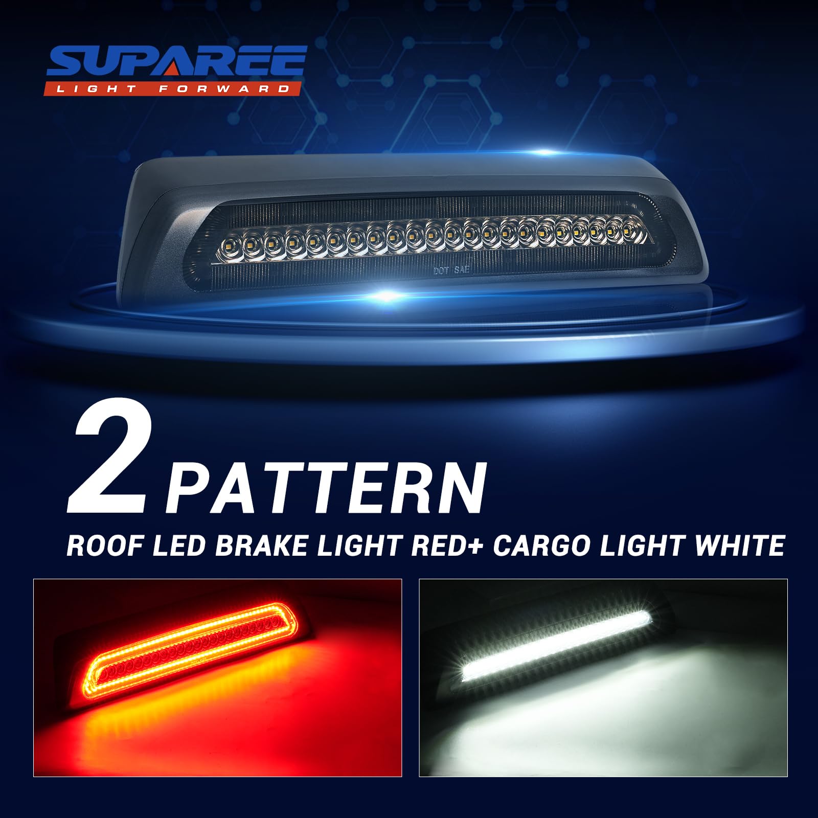 SUPAREE LED Third Brake Light Assembly for 2007-2020 Tundra, Smoked Lens, Roof Cargo Light, Red High Mount Lamp, Model CL1308, Black