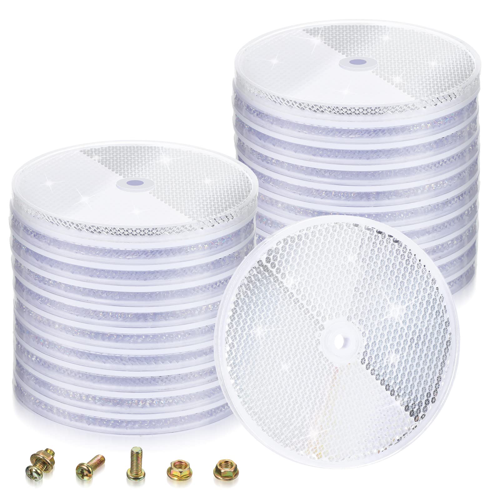 CHENGU 20 Pcs Front Reflector 3 Inch Round Safety Trailer Reflectors with Screws for Fence Gate Posts Mailboxes(White)