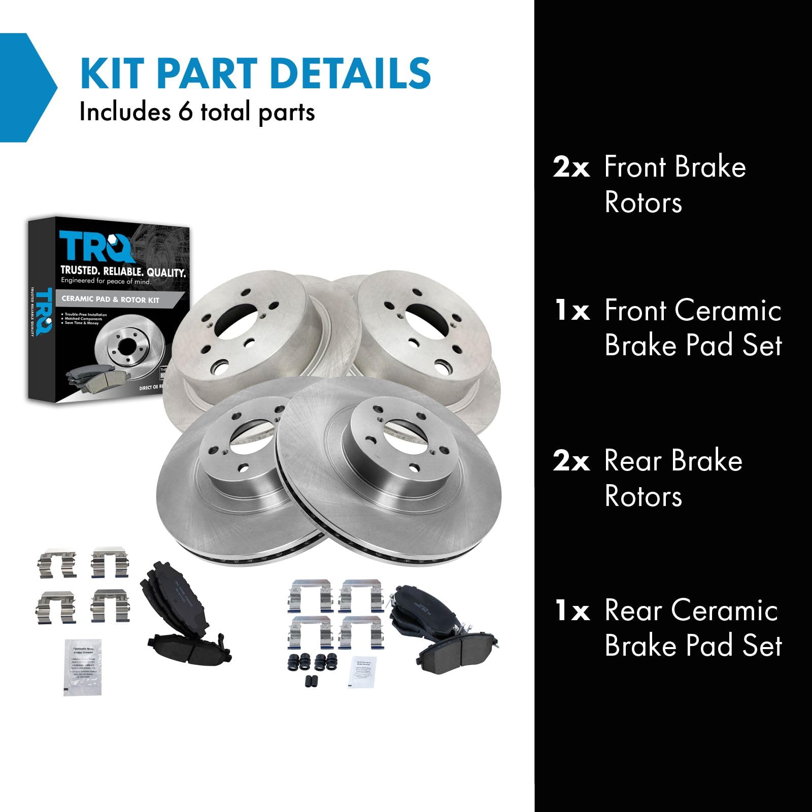 Trq Front And Rear Brake Pad & Rotor Kit Brake Pads Brake Rotor Ceramic Vented Compatible With 2016-2017 Subaru Crosstrek 2014-2