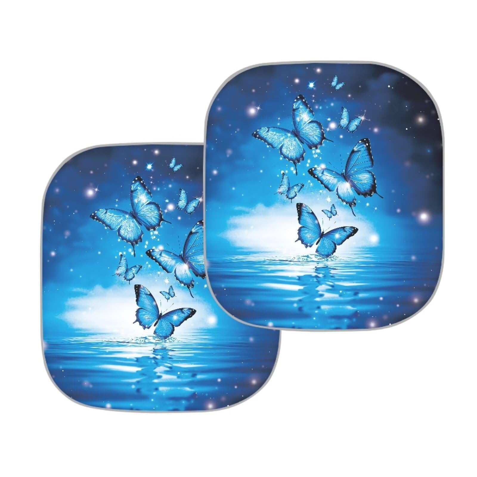 Renewold Windshield Sun Shade 2 Piece Foldable Car Front Window Sunshade For Most Sedans Suv Van Truck Blue Butterflies Fashion