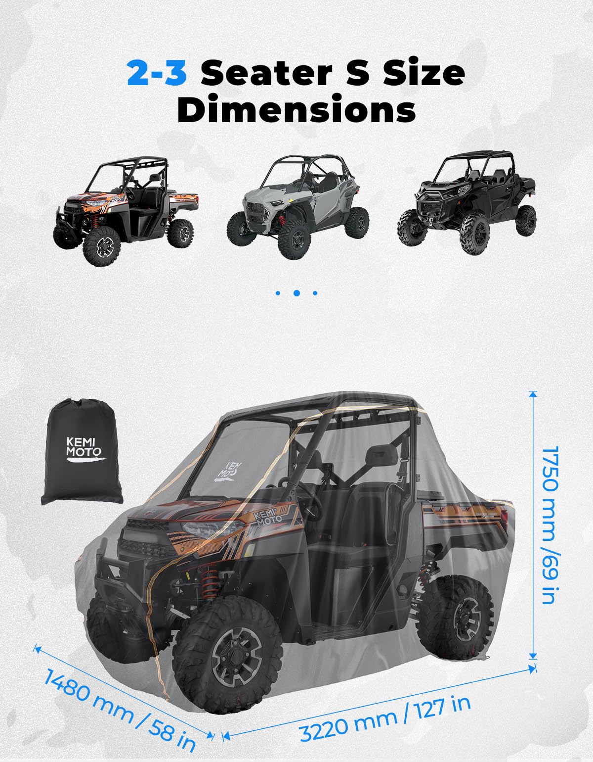 Kemimoto Utv Cover 2 Seater All-Weather Protection, Compatible With Polaris Rzr Ranger General/Teryx/Can-Am Maverick/Cfmoto Zfor